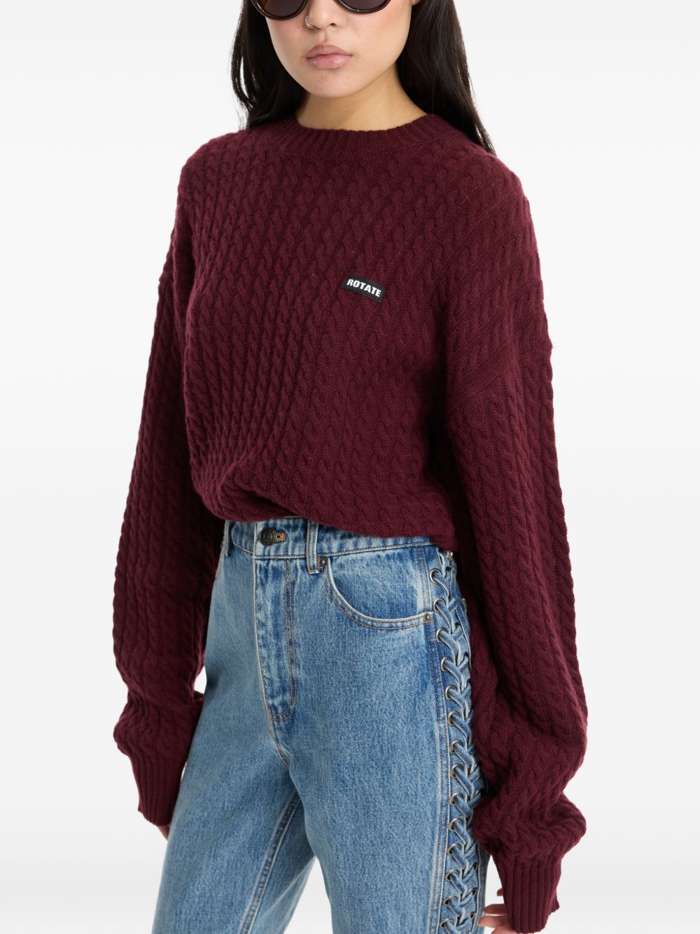 ROTATE Maglione bordeaux con lavorazione a trecce, view 2