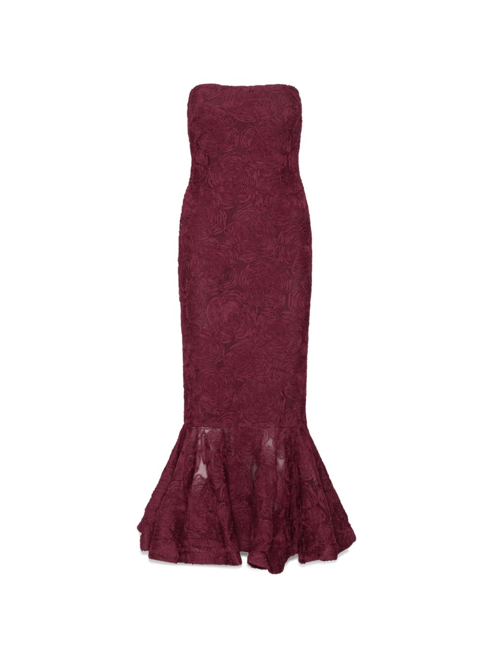 ROTATE Abito midi con ricamo floreale bordeaux