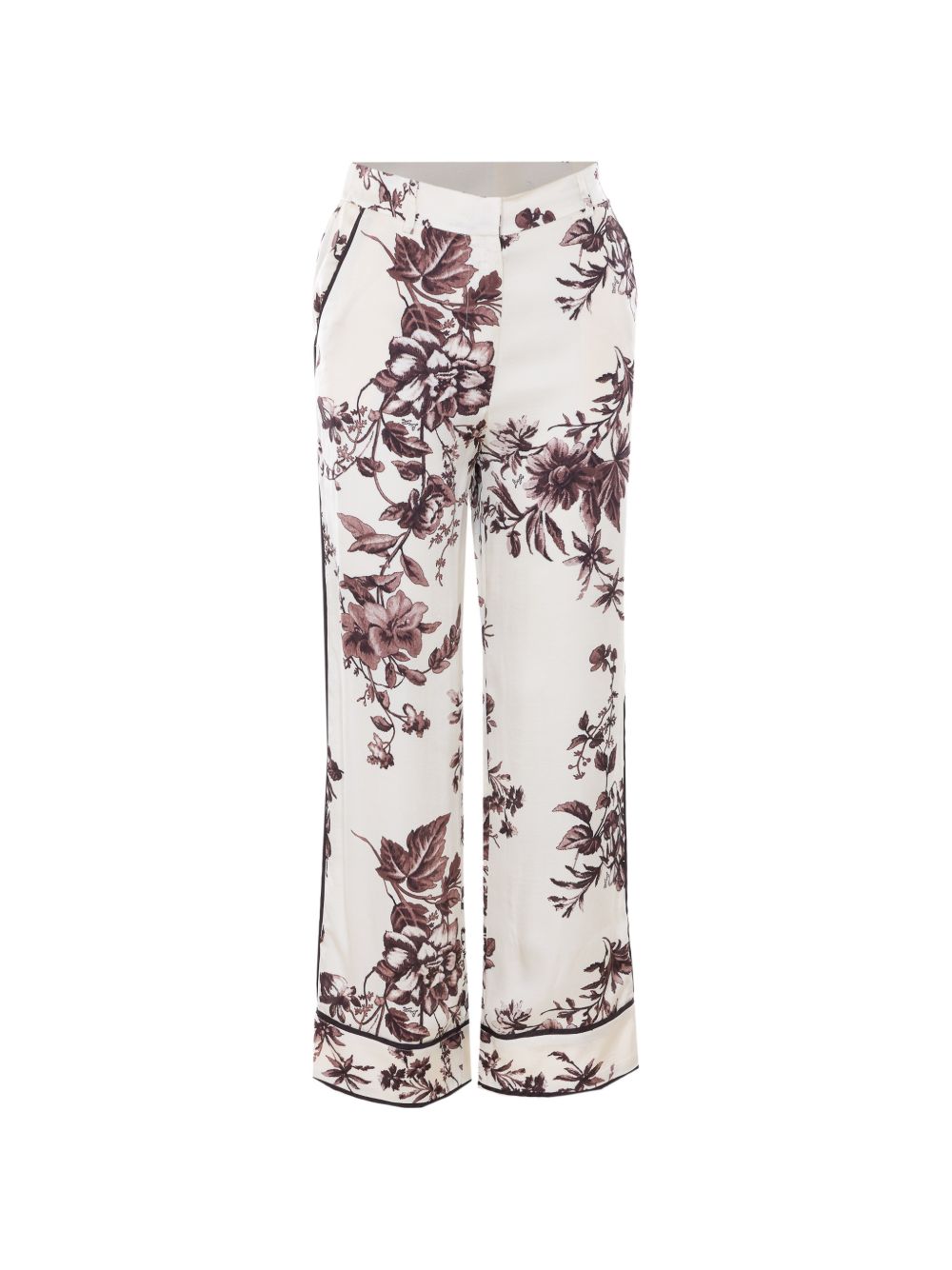 LIUJO Pantaloni bianchi con stampa floreale marrone