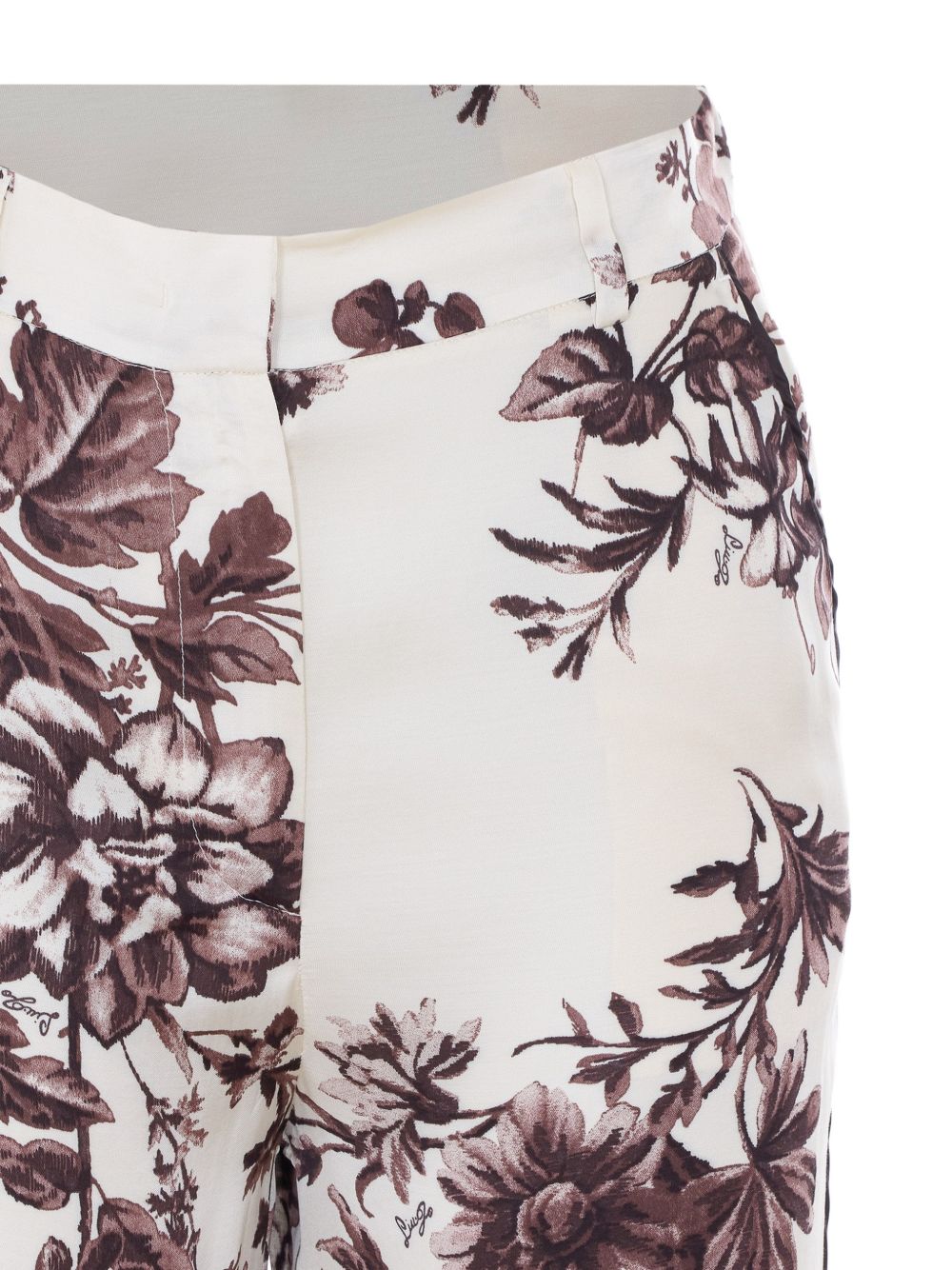 LIUJO Pantaloni bianchi con stampa floreale marrone, view 2