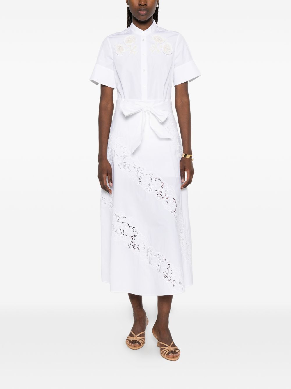 Twinset Abito midi bianco con trine, view 2