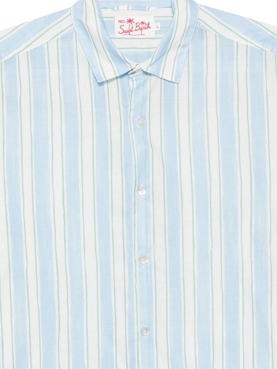 MC2 SAINT BARTH Camicia Sikelia in cotone a righe bianche e azzurre, view 2
