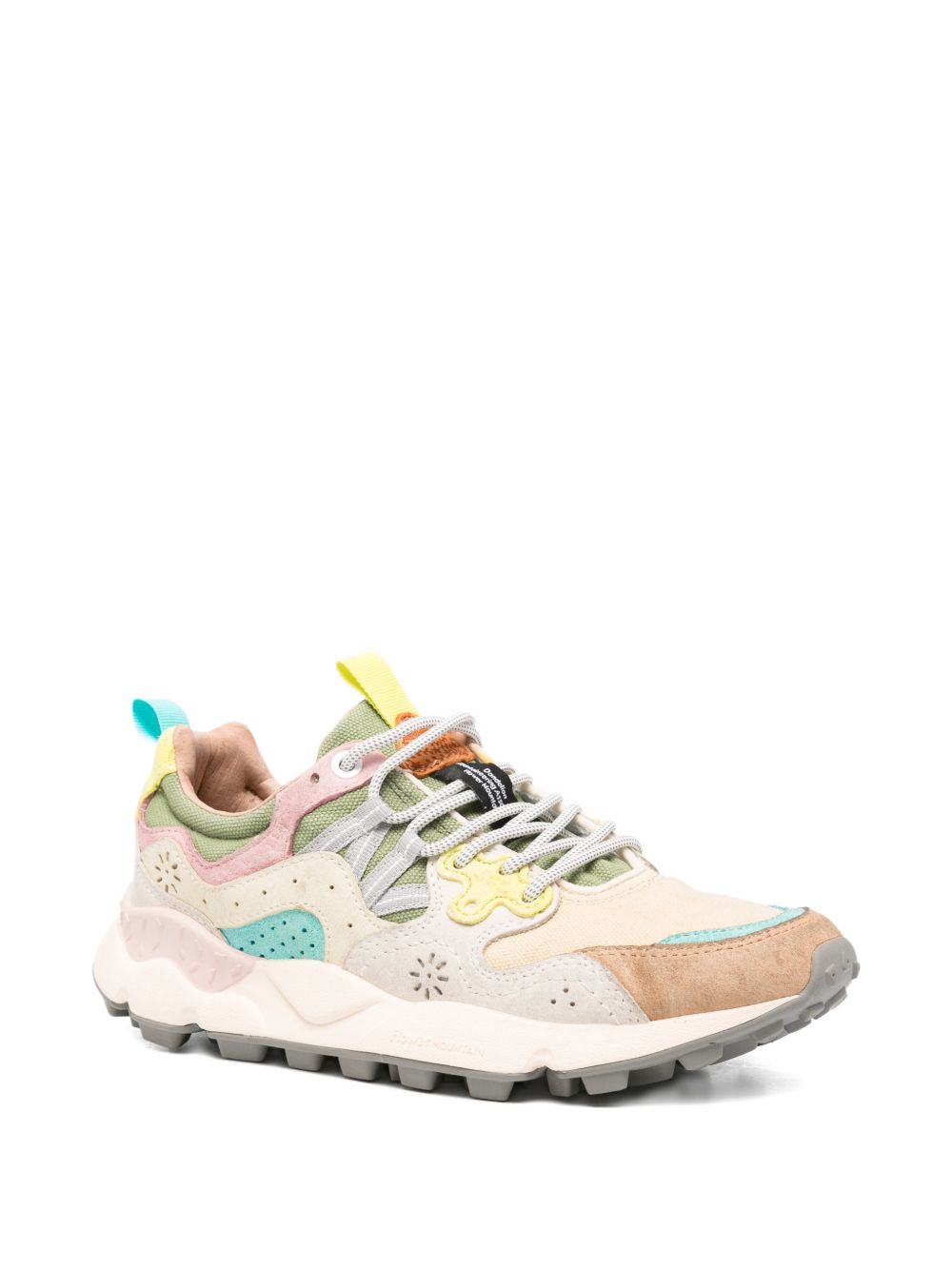 FLOWER MOUNTAIN Sneakers beige multicolore con dettagli rosa, gialli e celesti, view 2