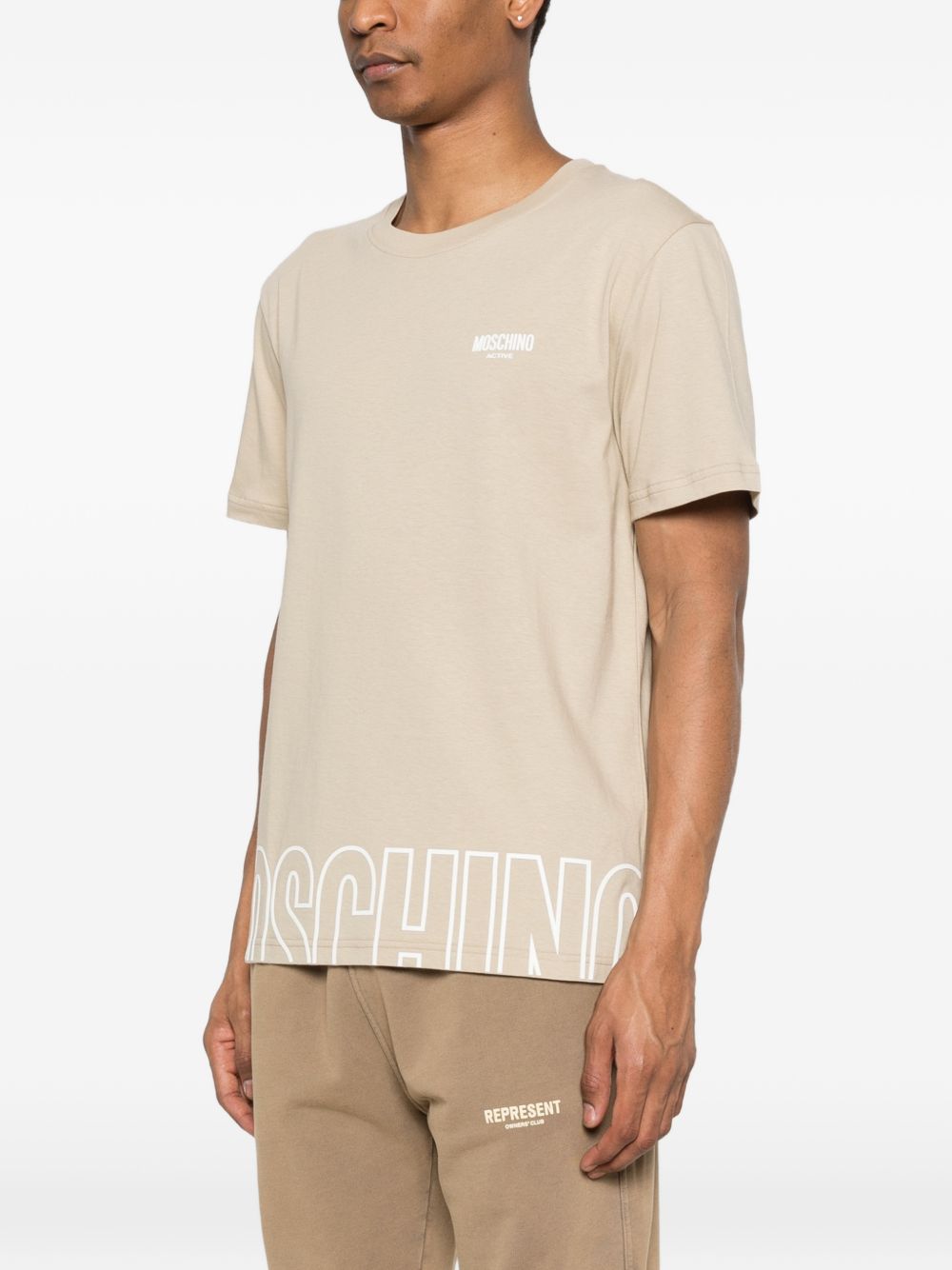 MOSCHINO UNDERWEAR T-shirt beige con logo e design grafico, view 2