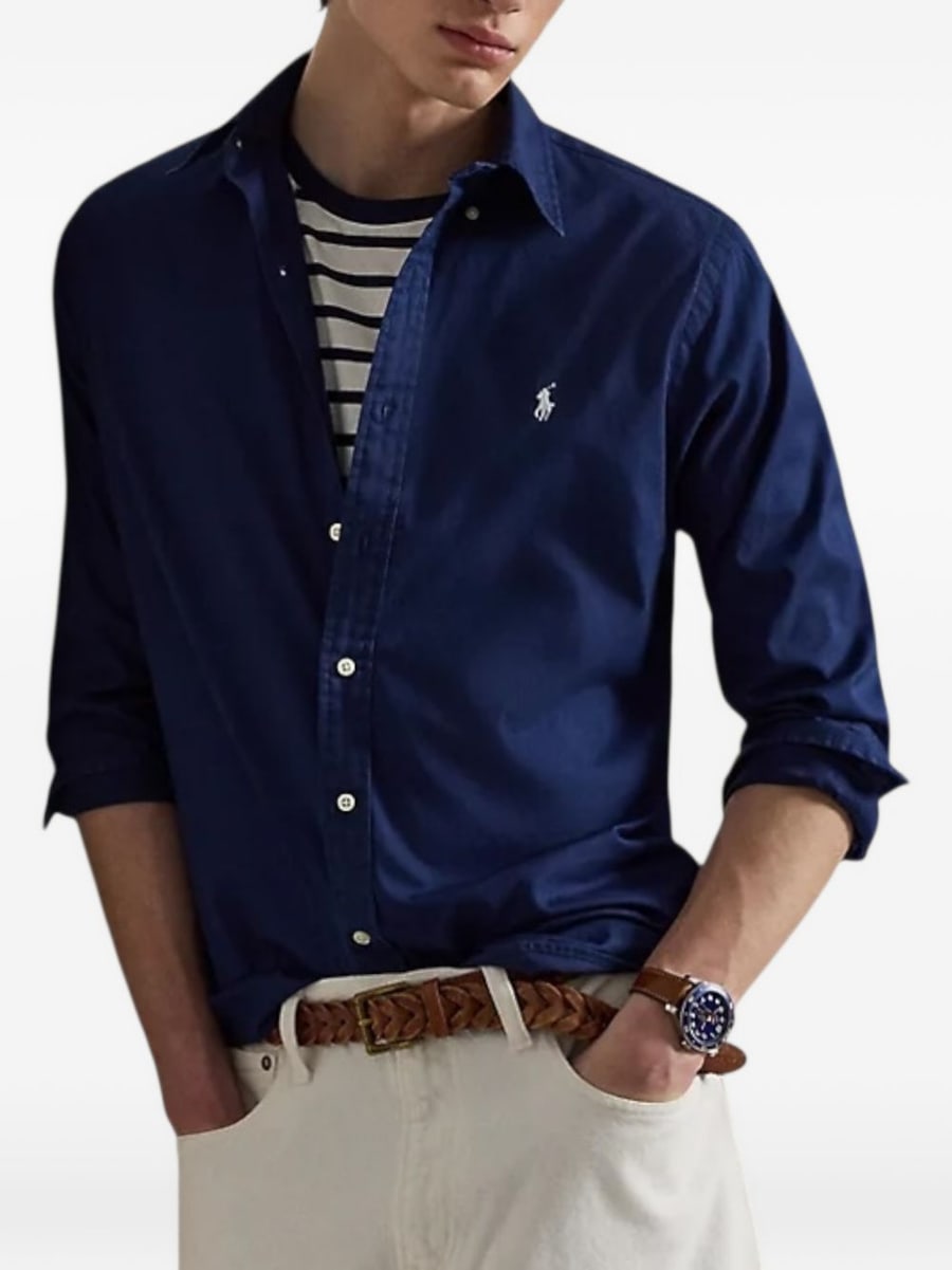 Polo Ralph Lauren Camicia blu con logo ricamato sul petto, view 4