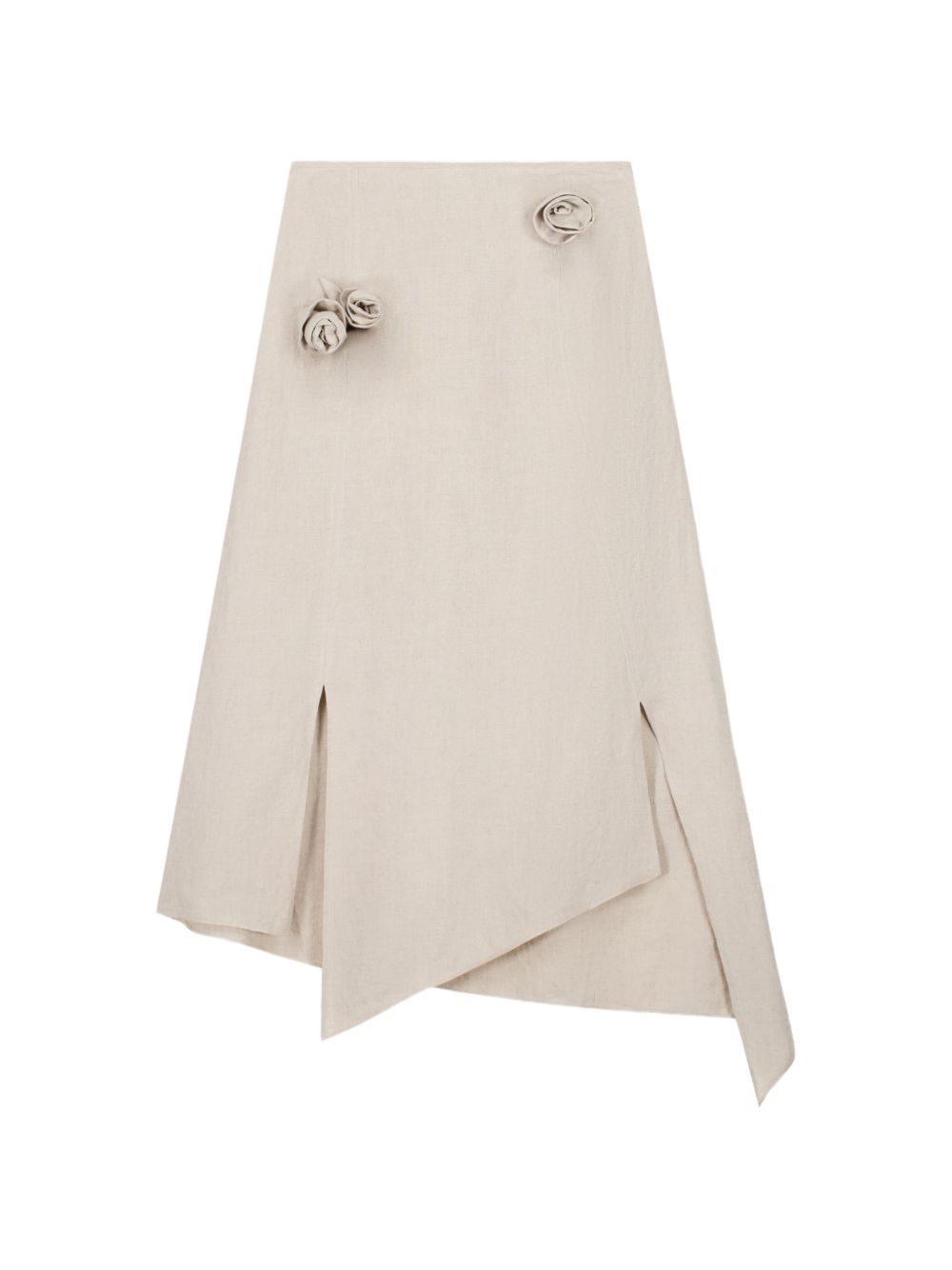 COPERNI Gonna midi con applicazioni rose in tessuto beige chiaro