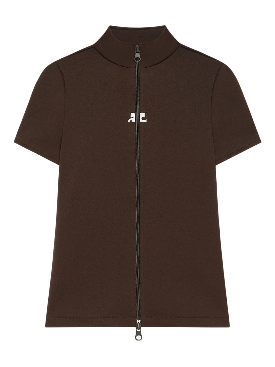 COURREGES Top nero con zip centrale e logo
