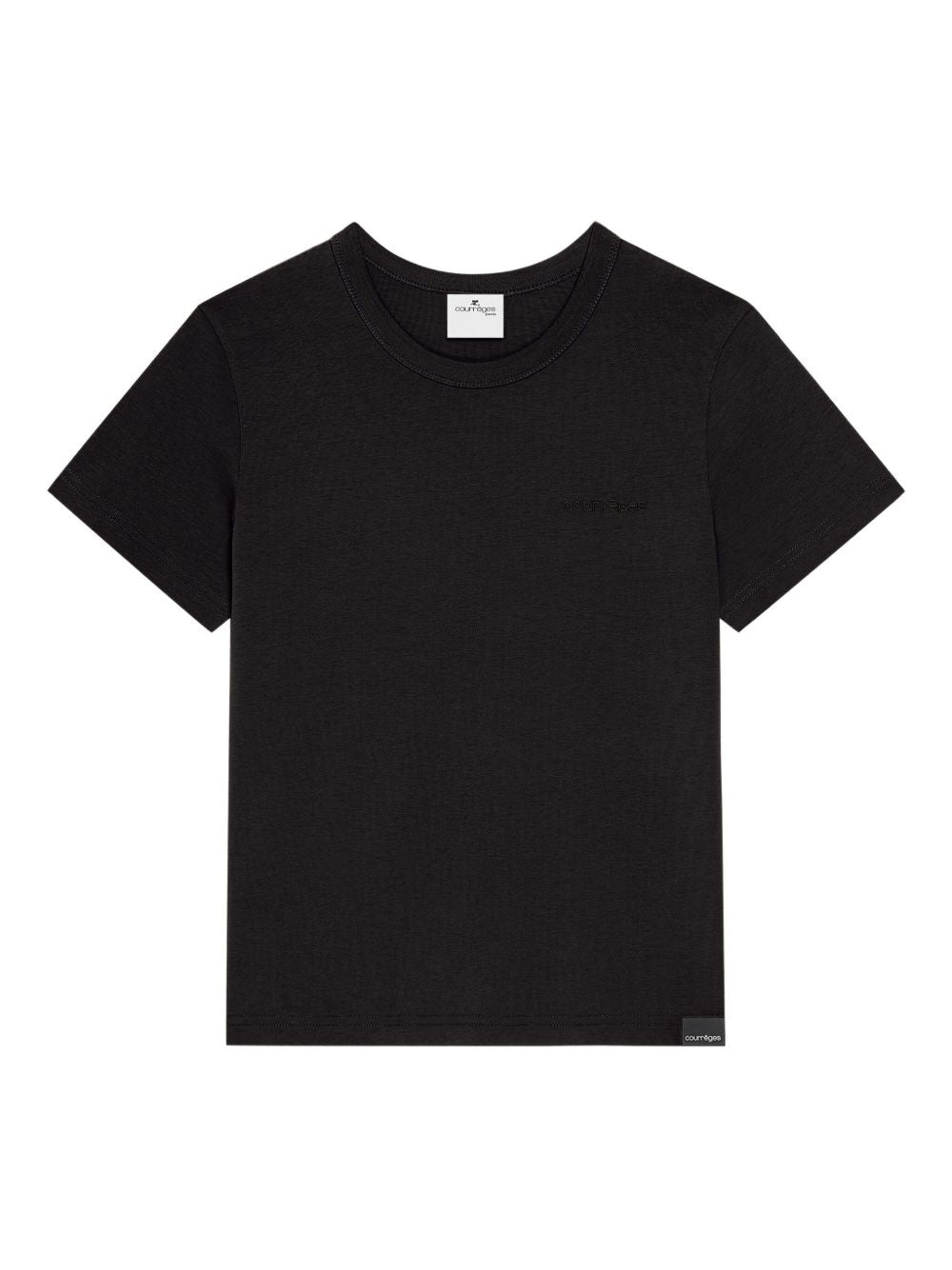 COURREGES T-shirt nera con logo sul petto