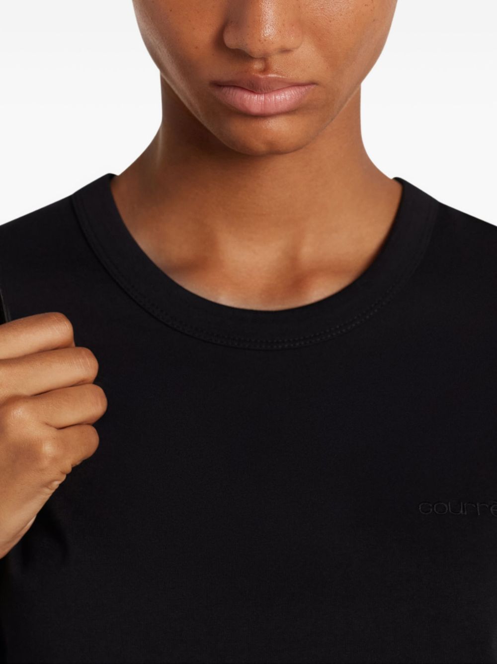 COURREGES T-shirt nera con logo sul petto, view 2
