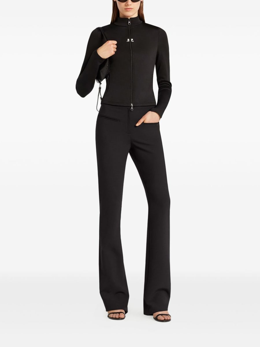 COURREGES Giacca nera con zip centrale e logo, view 3