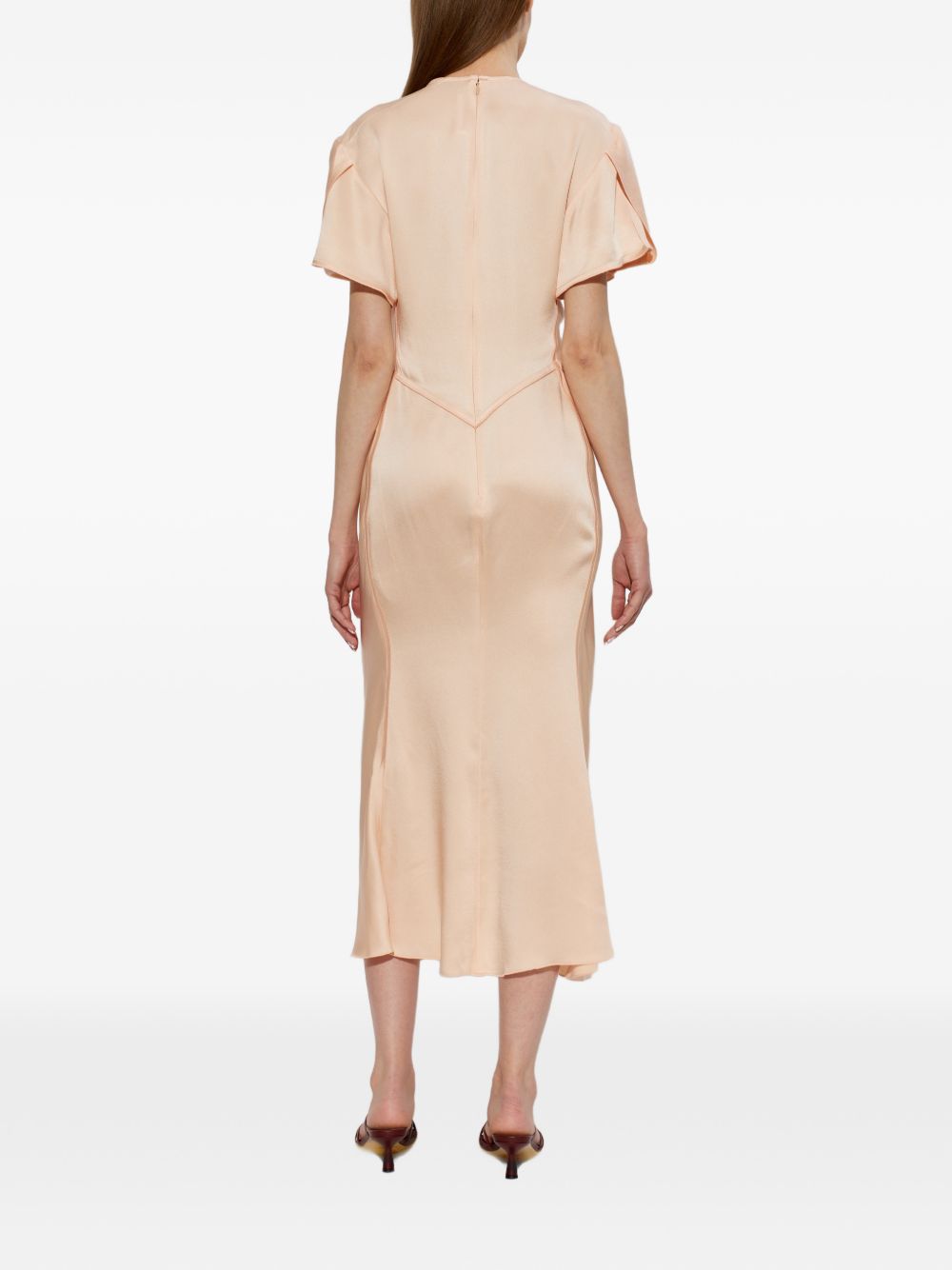 Victoria Beckham Abito midi pesca increspato, view 2