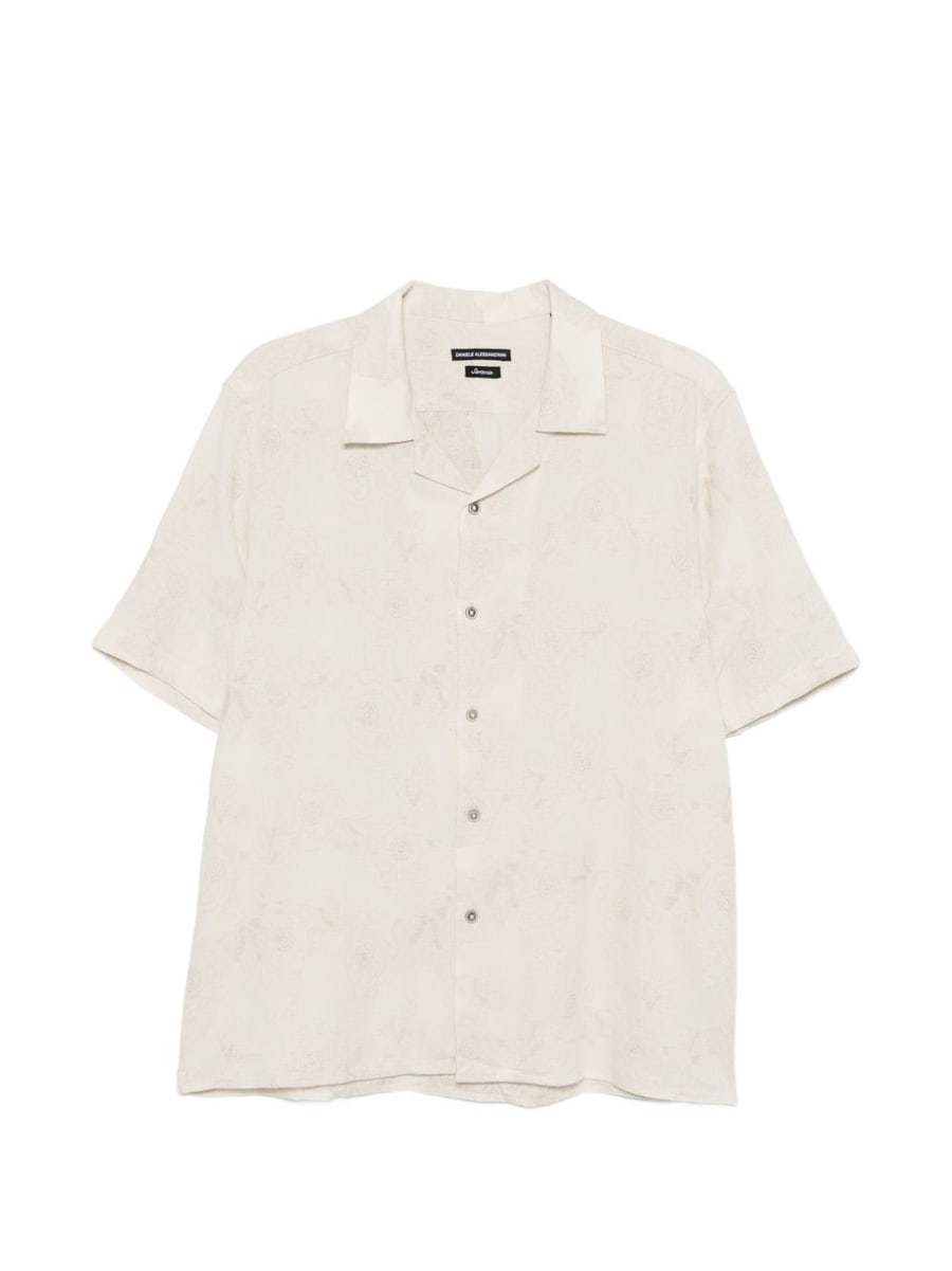 DANIELE ALESSANDRINI Camicia in cotone beige con motivo floreale jacquard