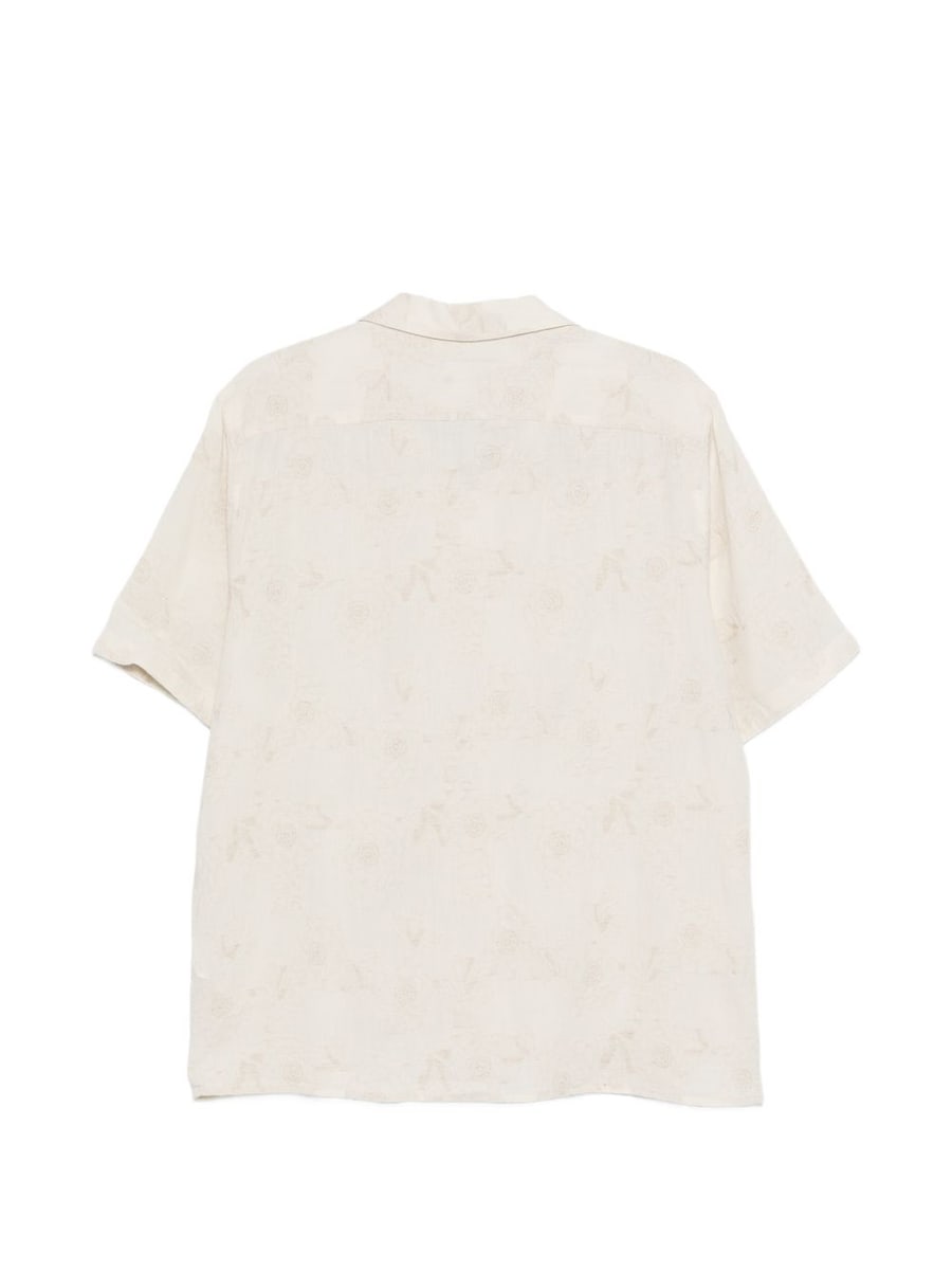 DANIELE ALESSANDRINI Camicia in cotone beige con motivo floreale jacquard, view 2