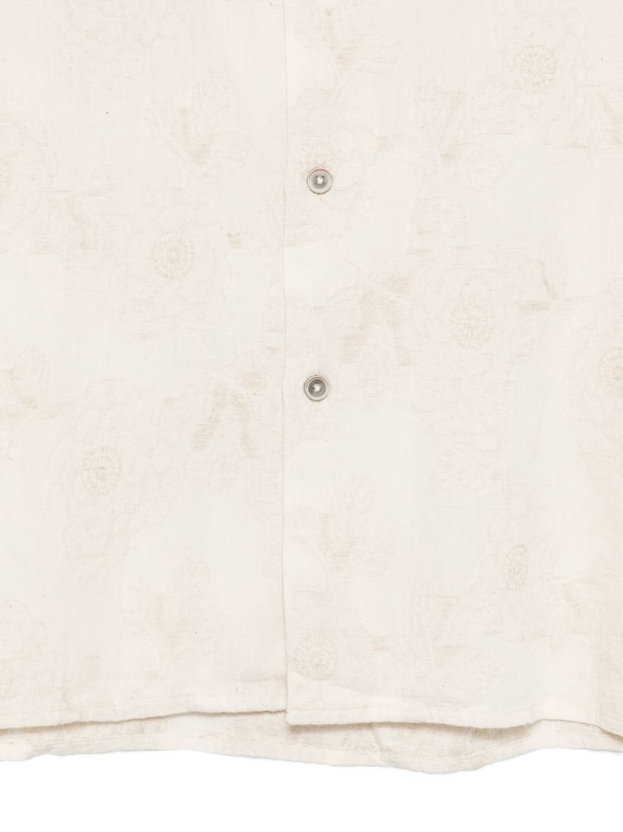 DANIELE ALESSANDRINI Camicia in cotone beige con motivo floreale jacquard, view 3