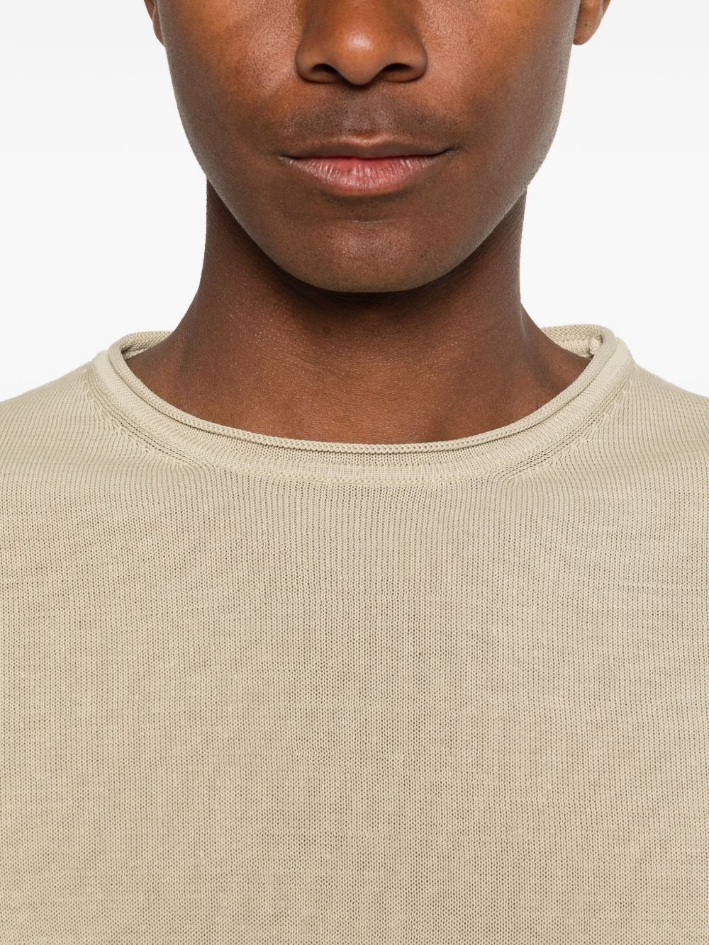 DANIELE FIESOLI T-shirt in maglia di cotone beige con girocollo e maniche lunghe, view 2