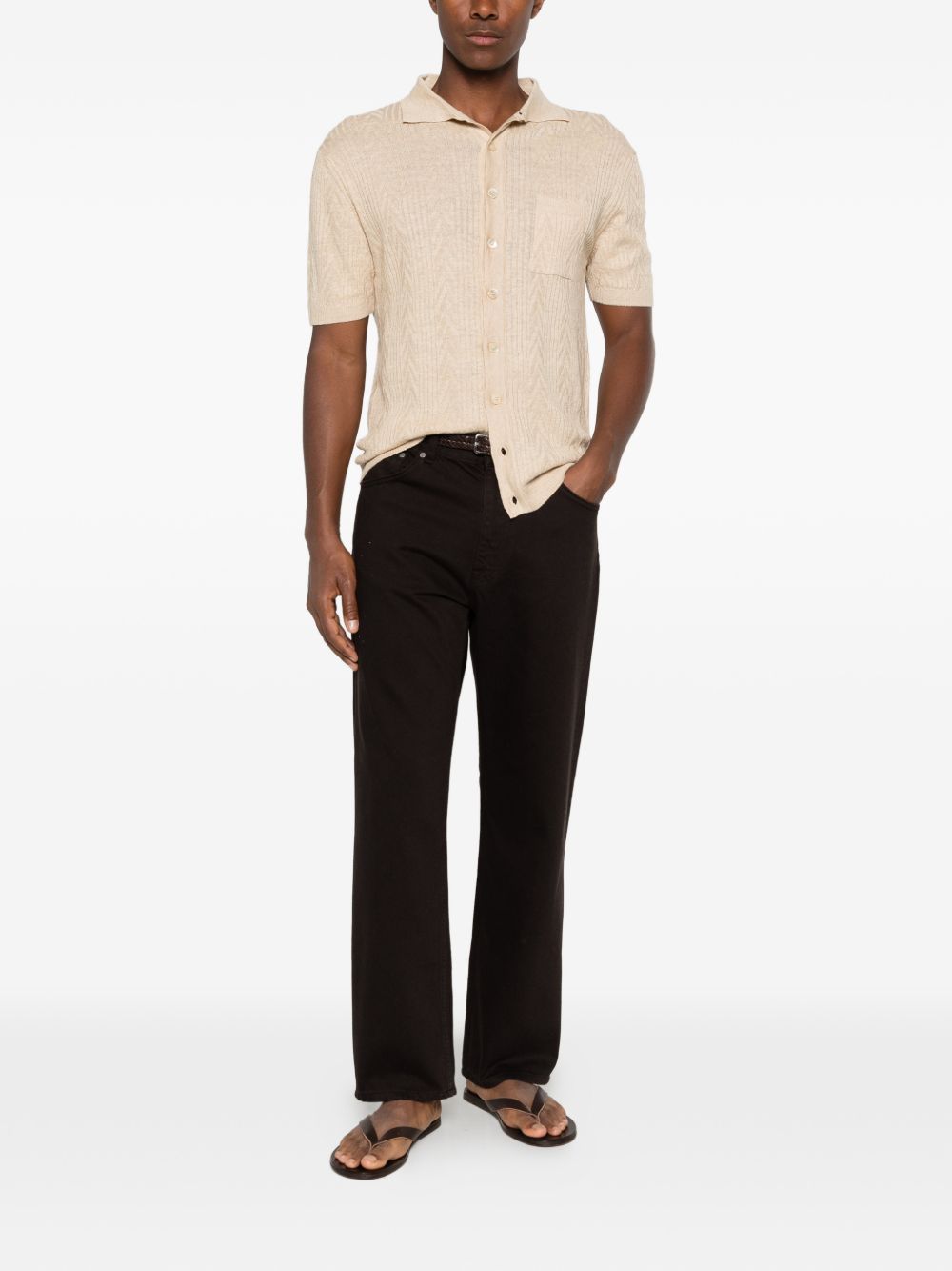 DANIELE FIESOLI Polo in cotone beige a maglia costine con colletto a punte, view 2