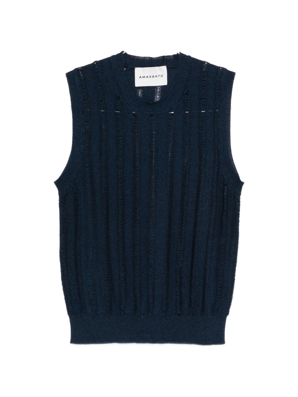 AMARANTO Gilet girocollo blu navy con effetto traforato