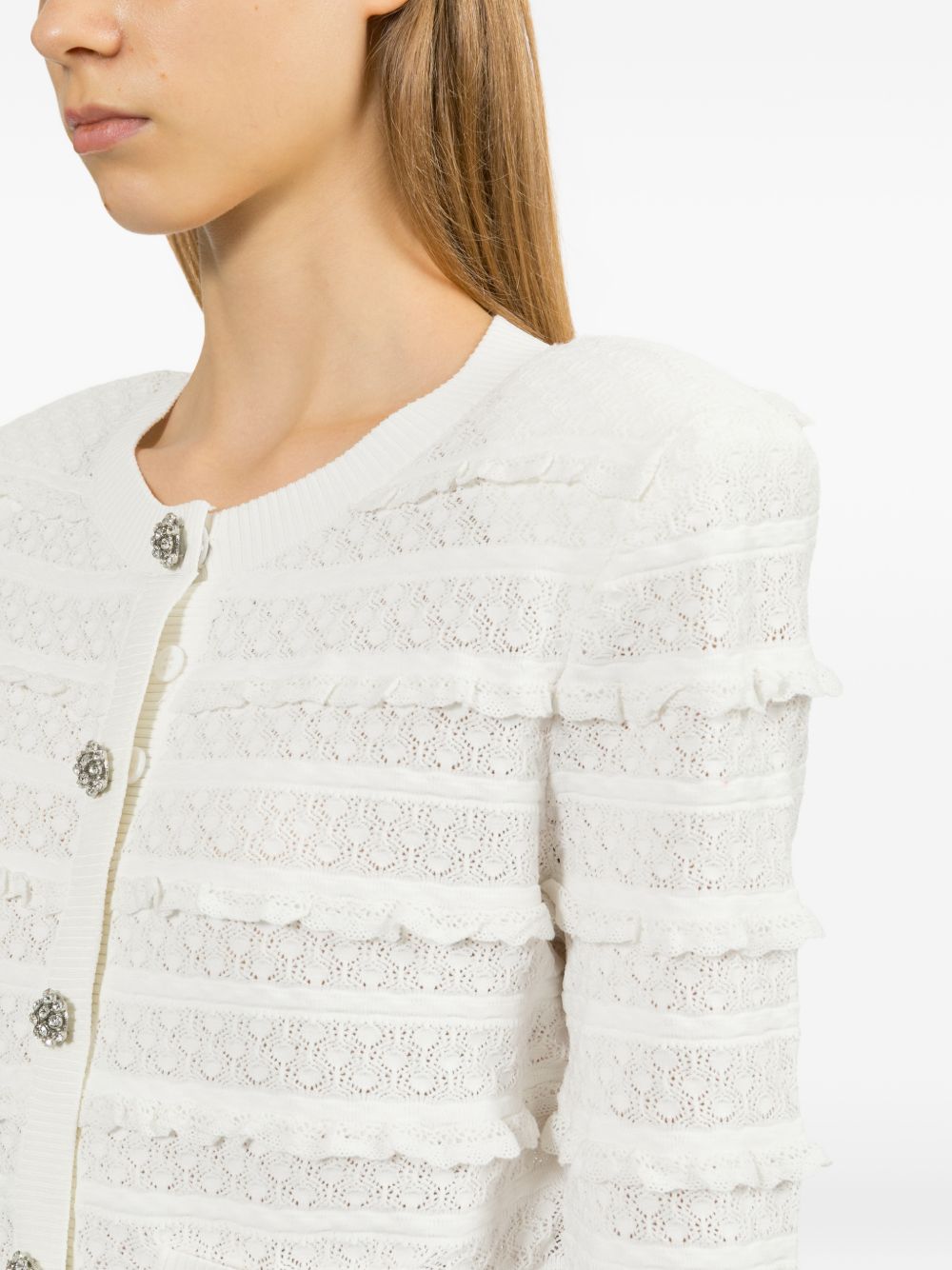 self-portrait Cardigan con bottoni impreziositi da strass bianco, view 2