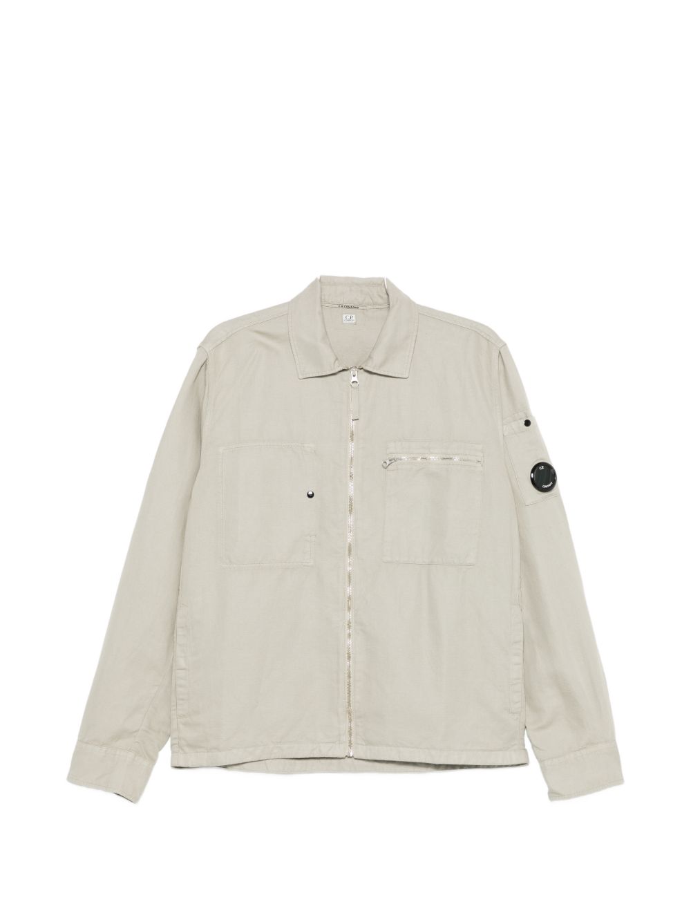 C.P. Company Giacca camicia con zip in cotone misto lino grigio
