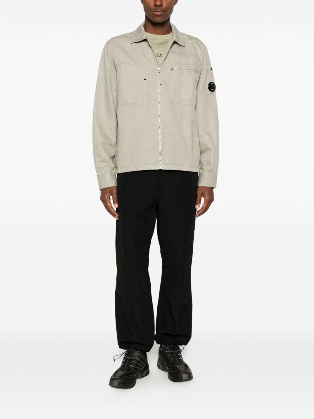 C.P. Company Giacca camicia con zip in cotone misto lino grigio, view 2