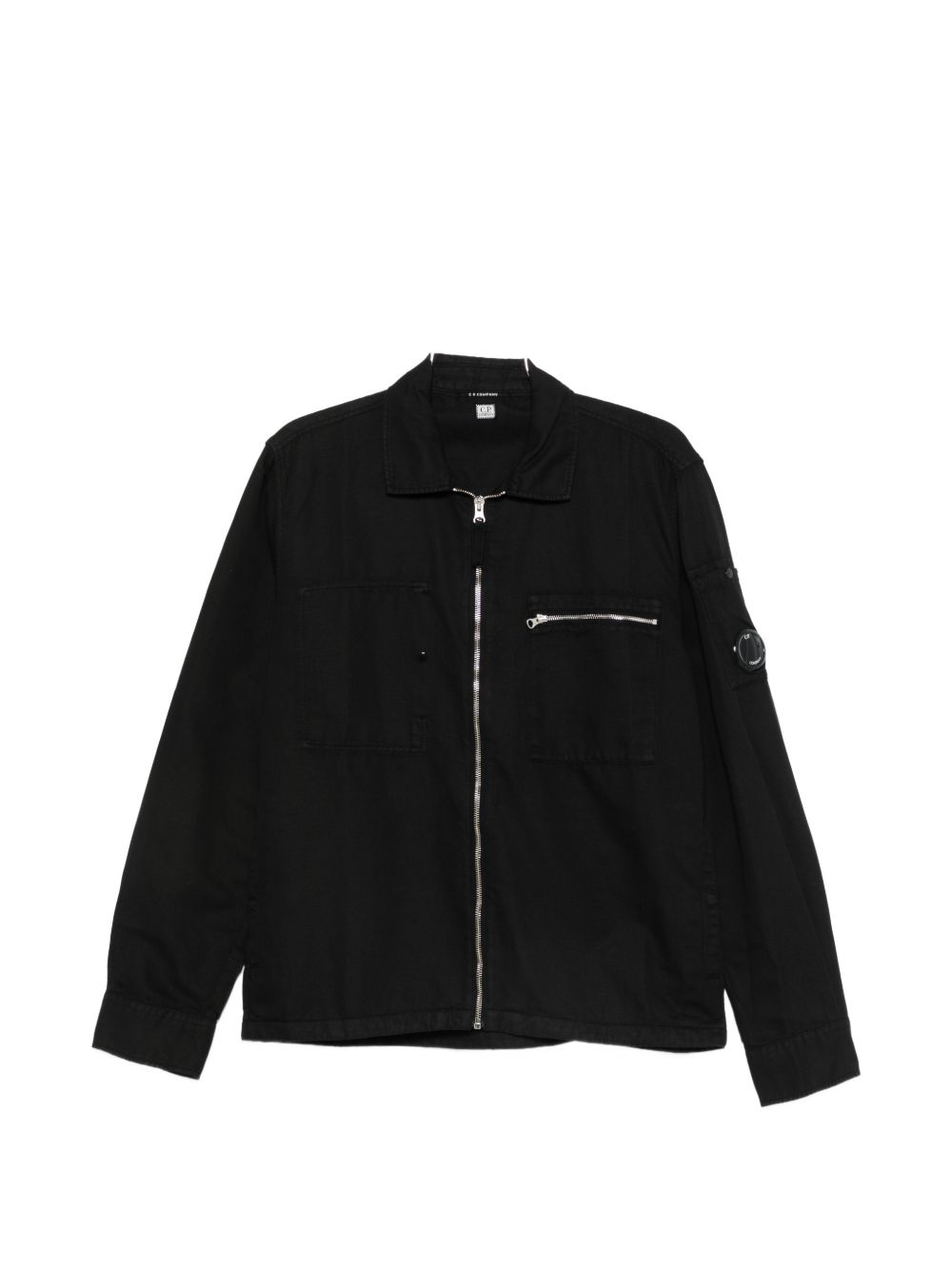 C.P. Company Camicia con zip in cotone misto lino nero