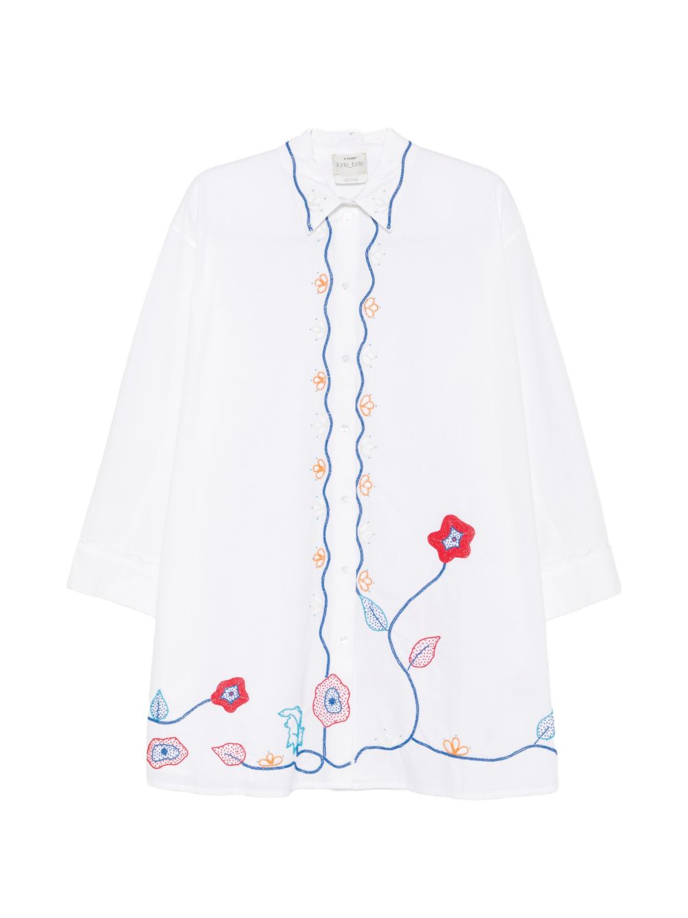 Forte_Forte Camicia a maniche lunghe in cotone bianco con ricami