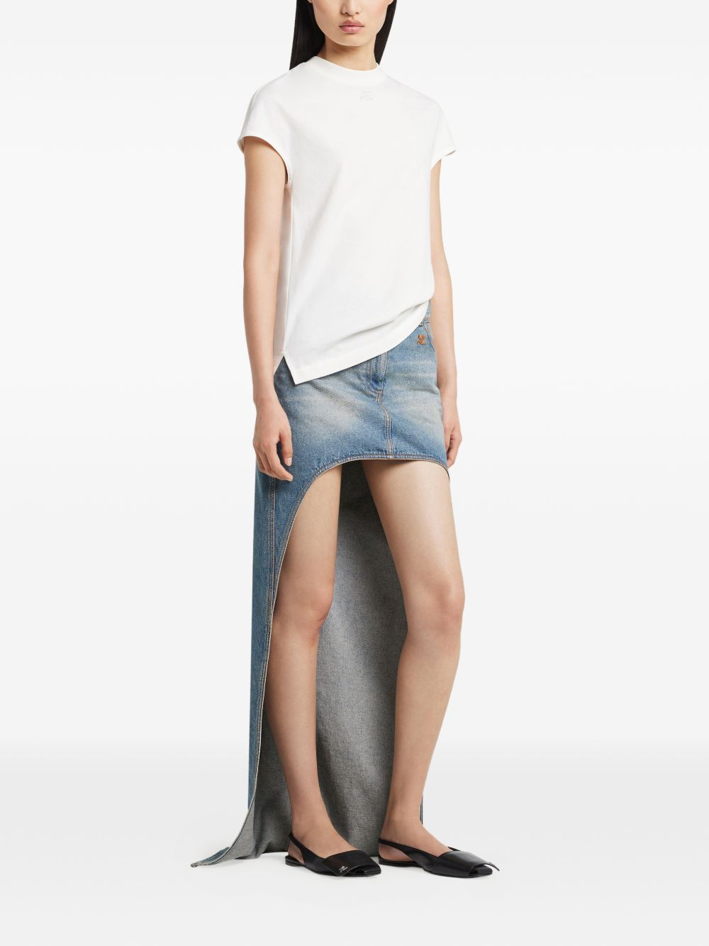 COURREGES T-shirt in cotone bianco a maniche corte, view 2