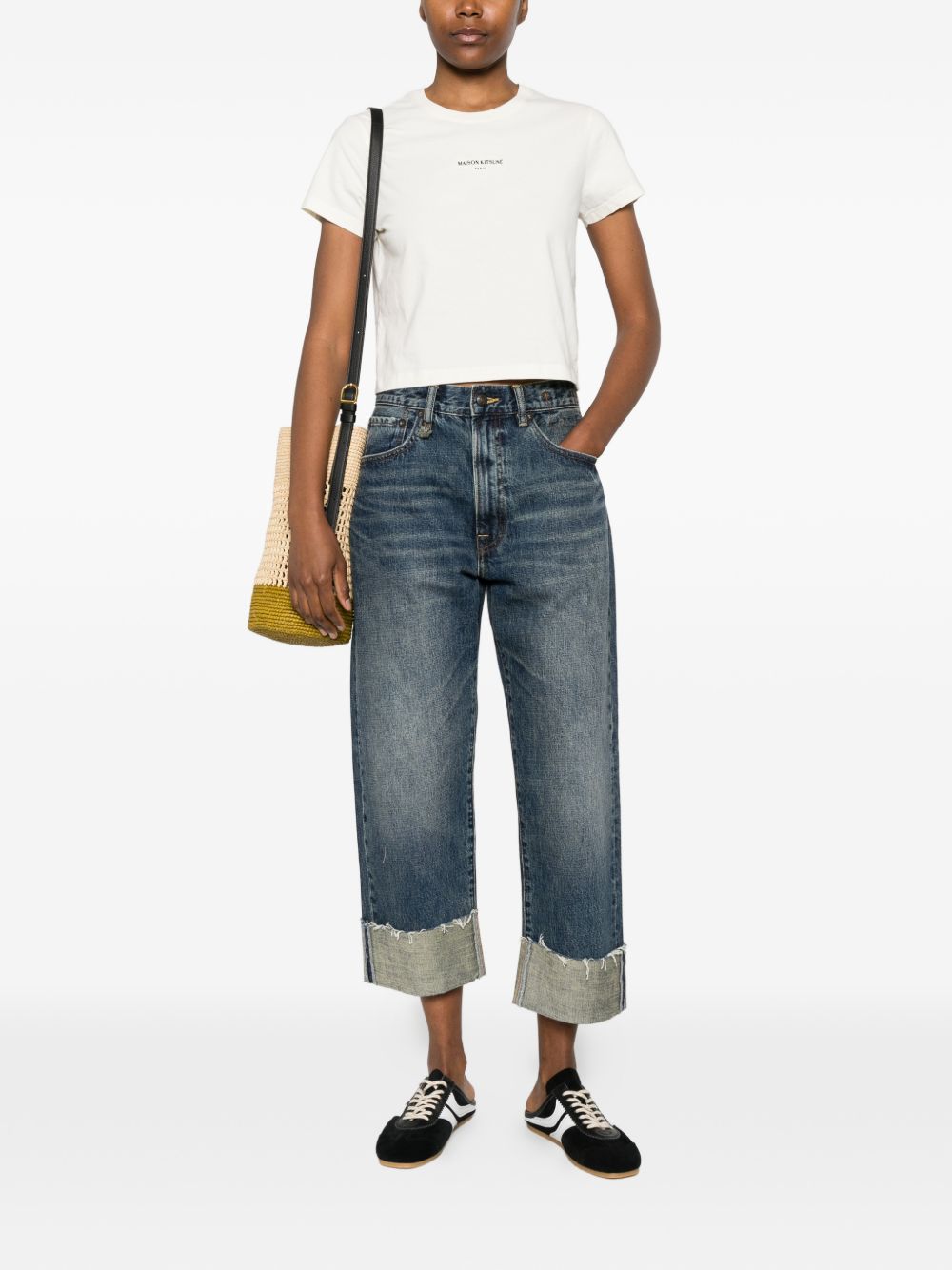 MAISON KITSUNE T-shirt con logo ricamato bianca, view 2