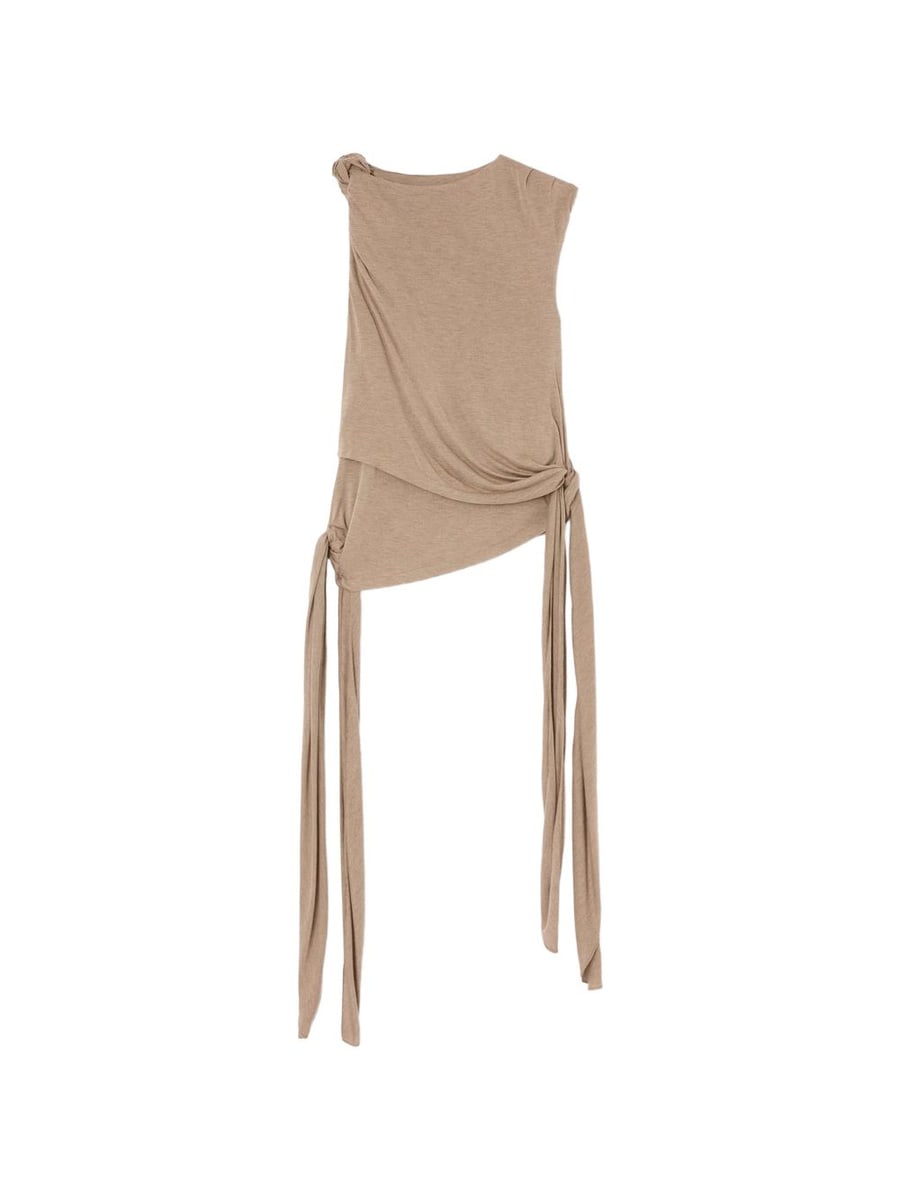 Ganni Top beige con lacci