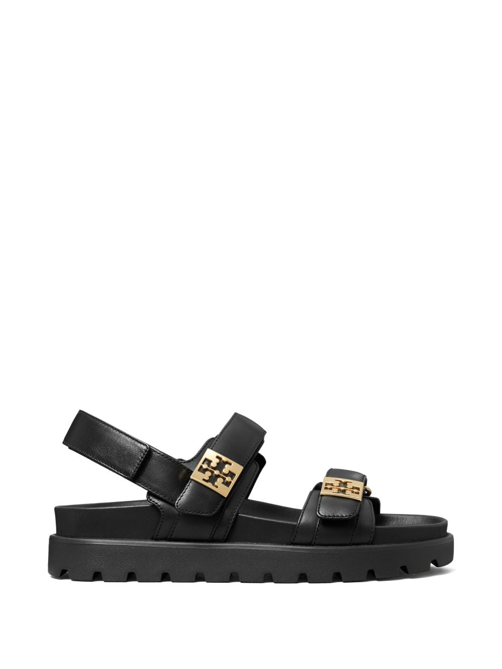 Tory Burch Sandali in pelle nera con dettagli dorati