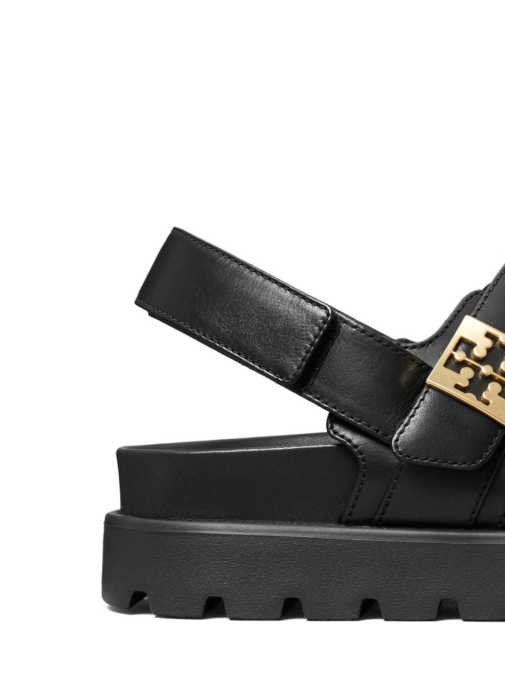 Tory Burch Sandali in pelle nera con dettagli dorati, view 2