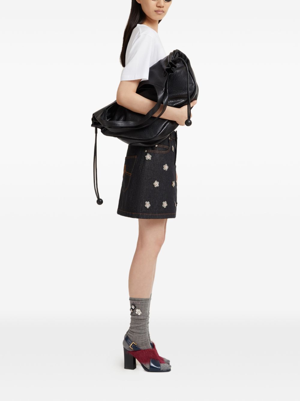 Marni Mini gonna blu con ricami florali, view 2