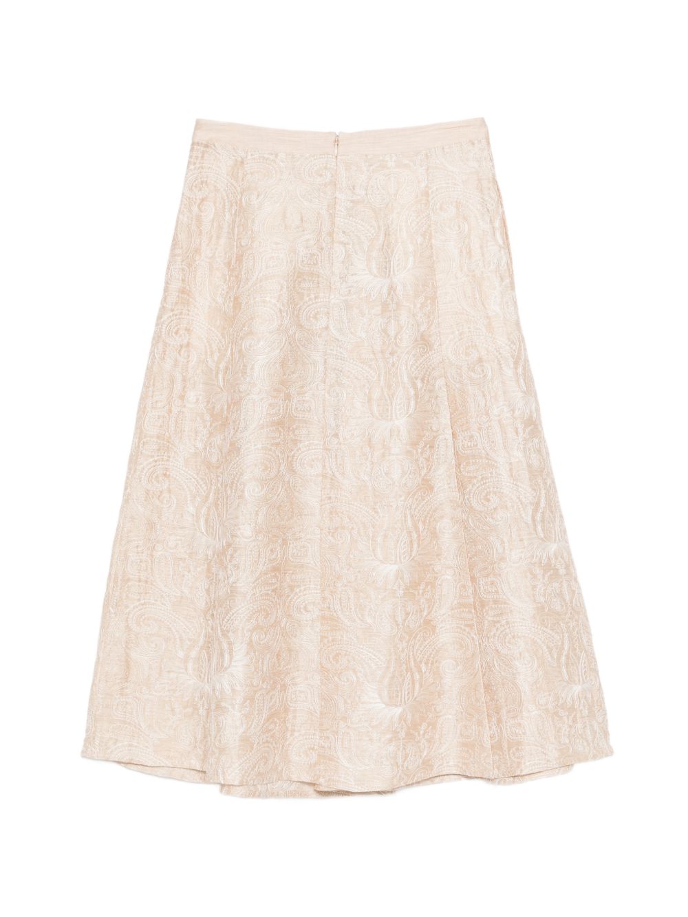 SEVENTY Gonna midi in lino e seta beige con stampa, view 2
