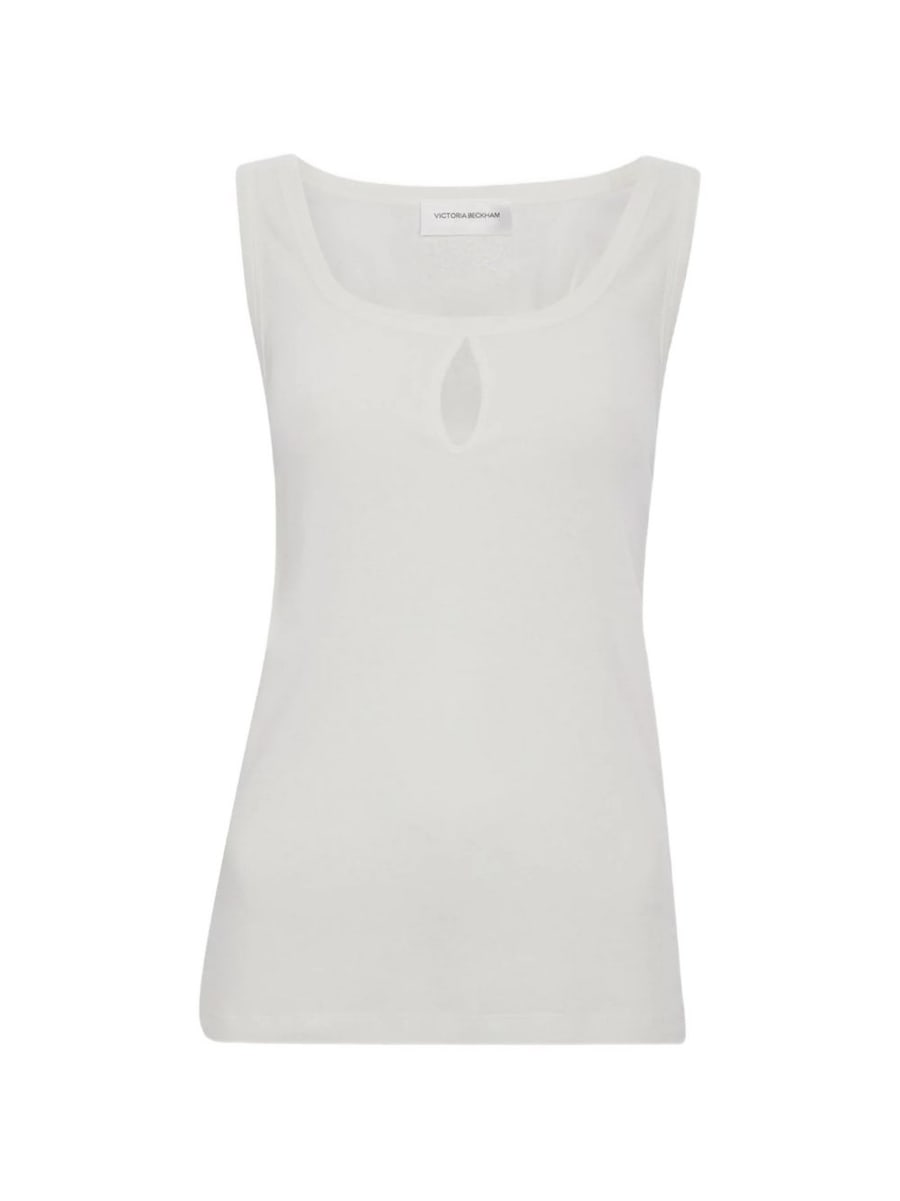 Victoria Beckham Top bianco aderente in cotone e lino