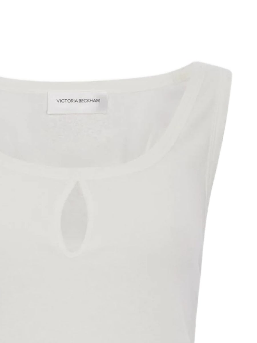 Victoria Beckham Top bianco aderente in cotone e lino, view 2