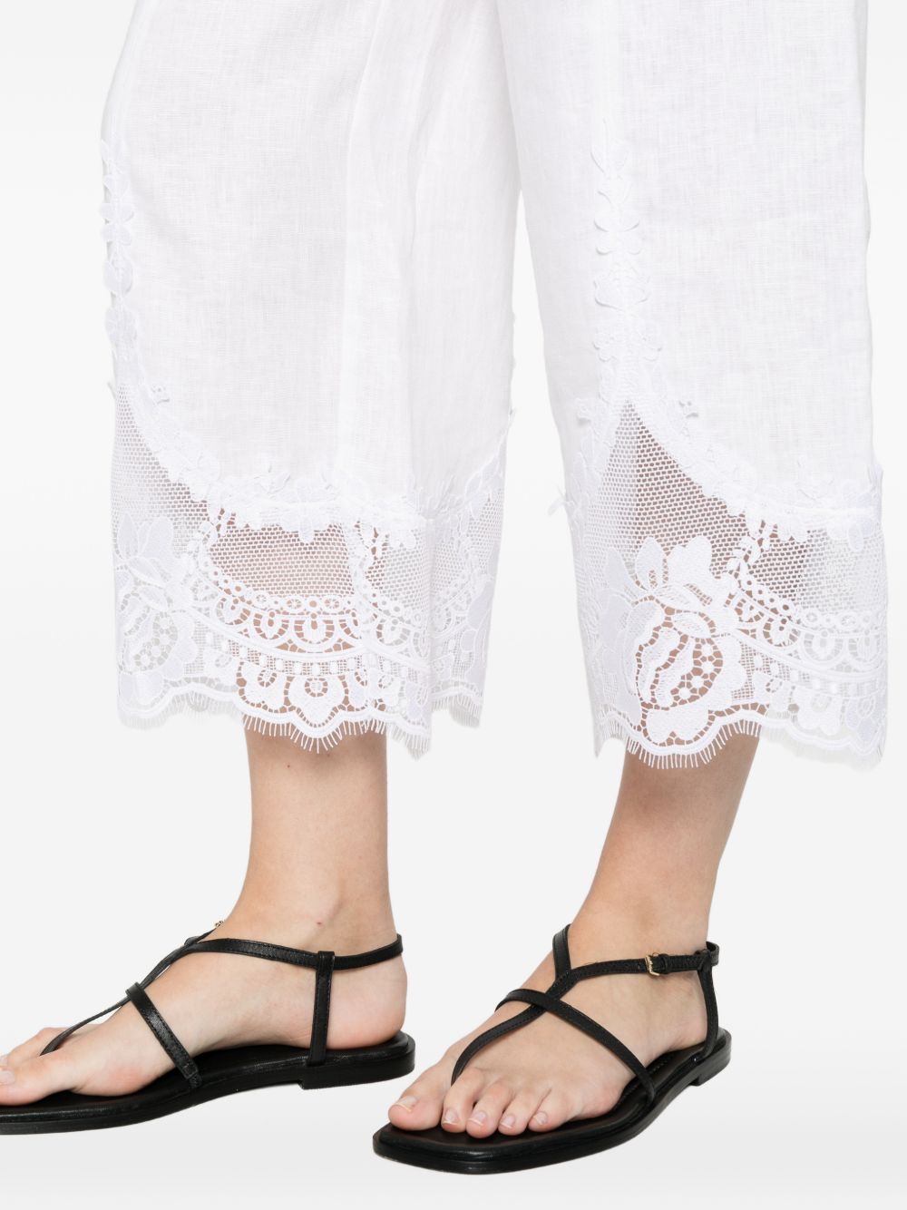Twinset Pantaloni bianchi di lino con pizzo sul fondo, view 2