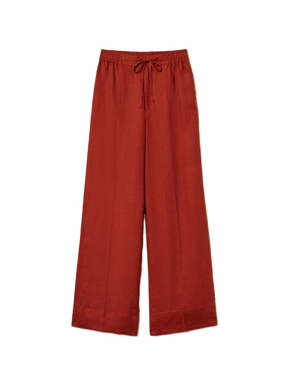 Twinset Pantaloni lunghi di lino color terracotta con coulisse