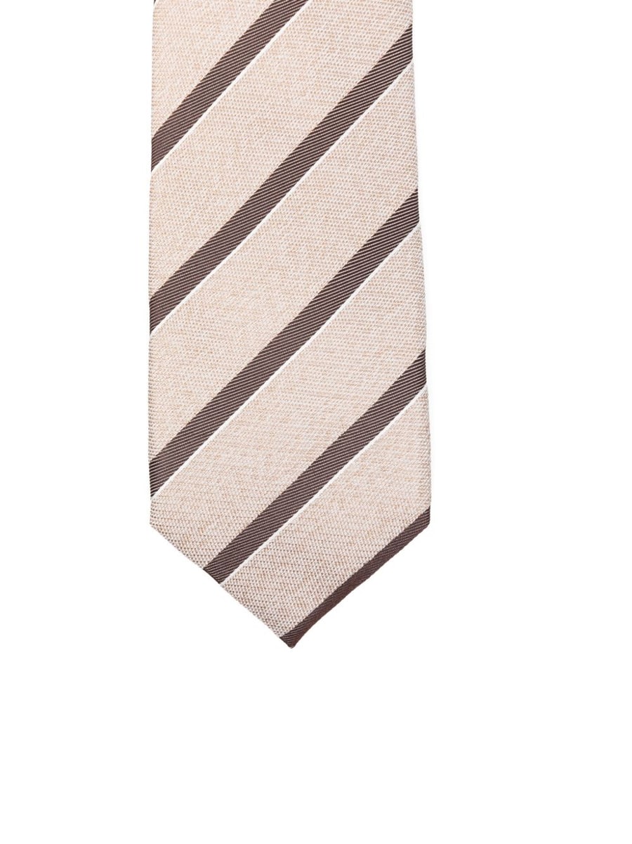 Corneliani Cravatta in seta a righe marroni e beige, view 3