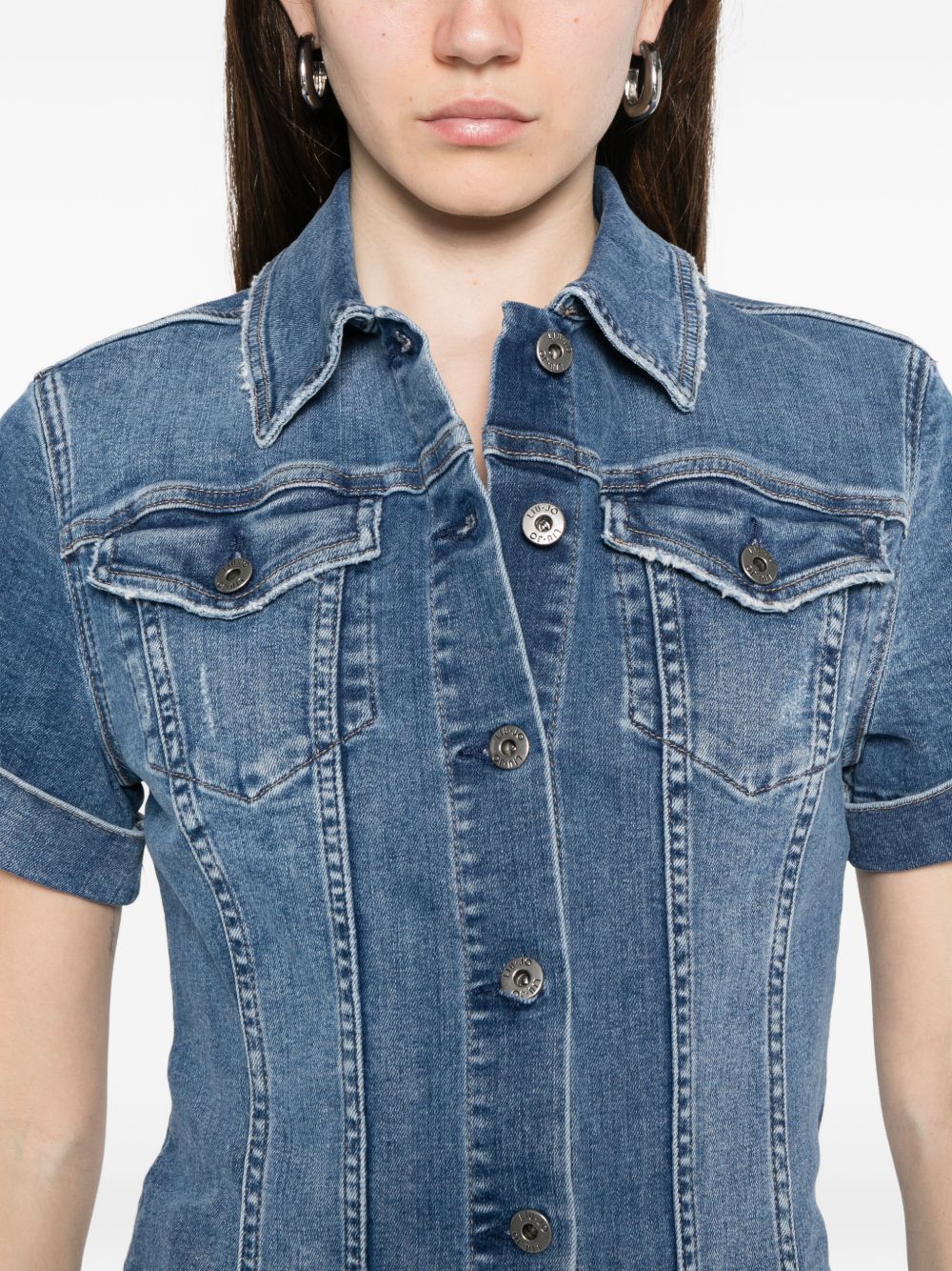 LIUJO Abito corto in blu jeans con tasche, view 2