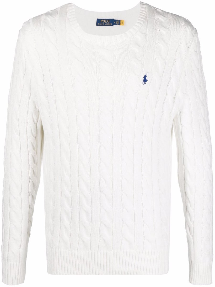 Polo Ralph Lauren Maglia in cotone a maniche lunghe con trama a treccia e logo