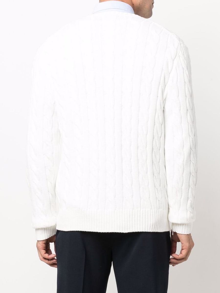 Polo Ralph Lauren Maglia in cotone a maniche lunghe con trama a treccia e logo, view 3