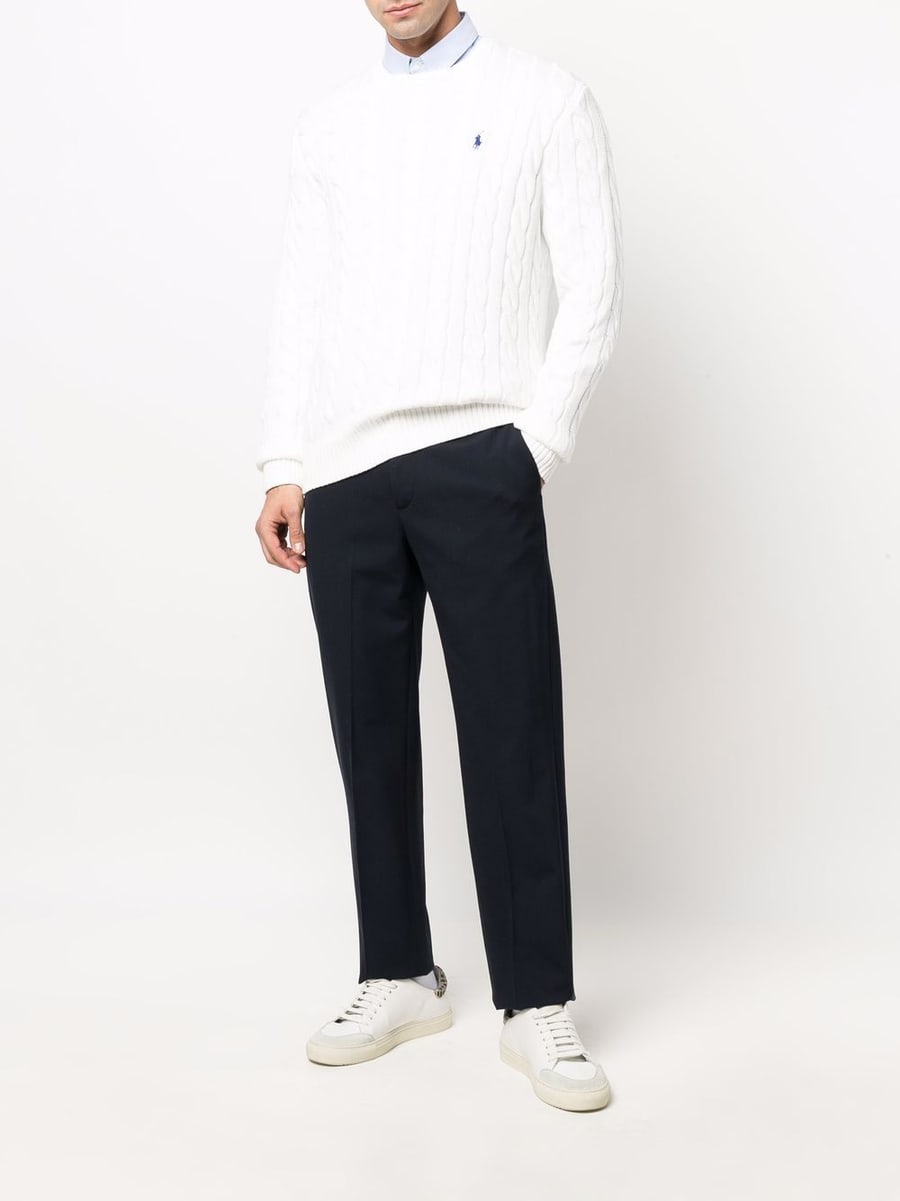 Polo Ralph Lauren Maglia in cotone a maniche lunghe con trama a treccia e logo, view 5