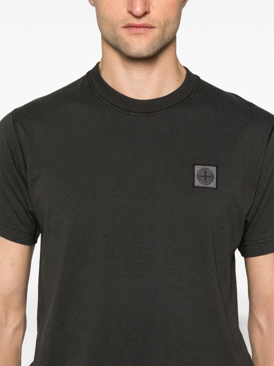 Stone Island T-shirt girocollo in cotone con logo, view 5