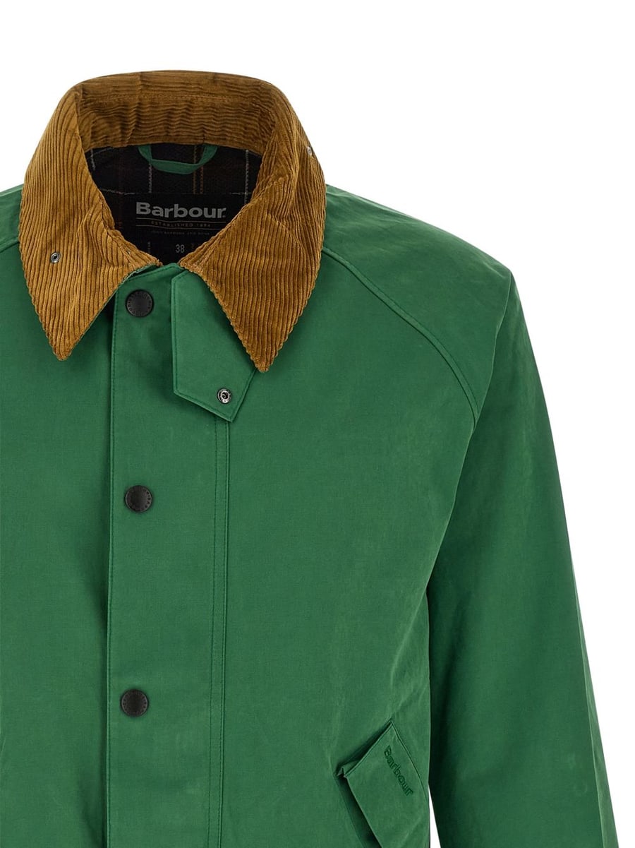 BARBOUR Giacca Transporter verde con colletto in velluto, view 3