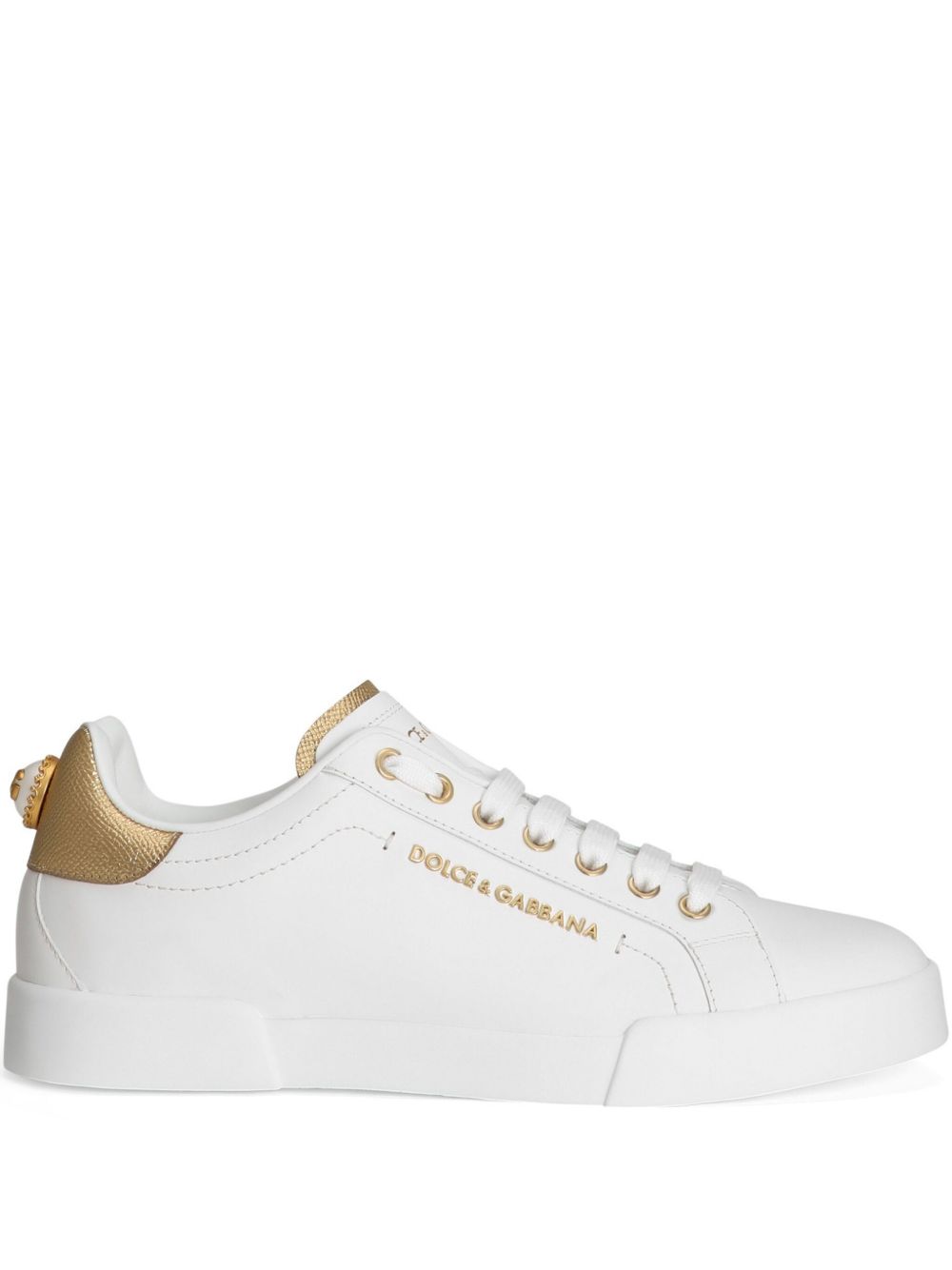 Dolce & Gabbana Sneakers Portofino in pelle bianca e oro