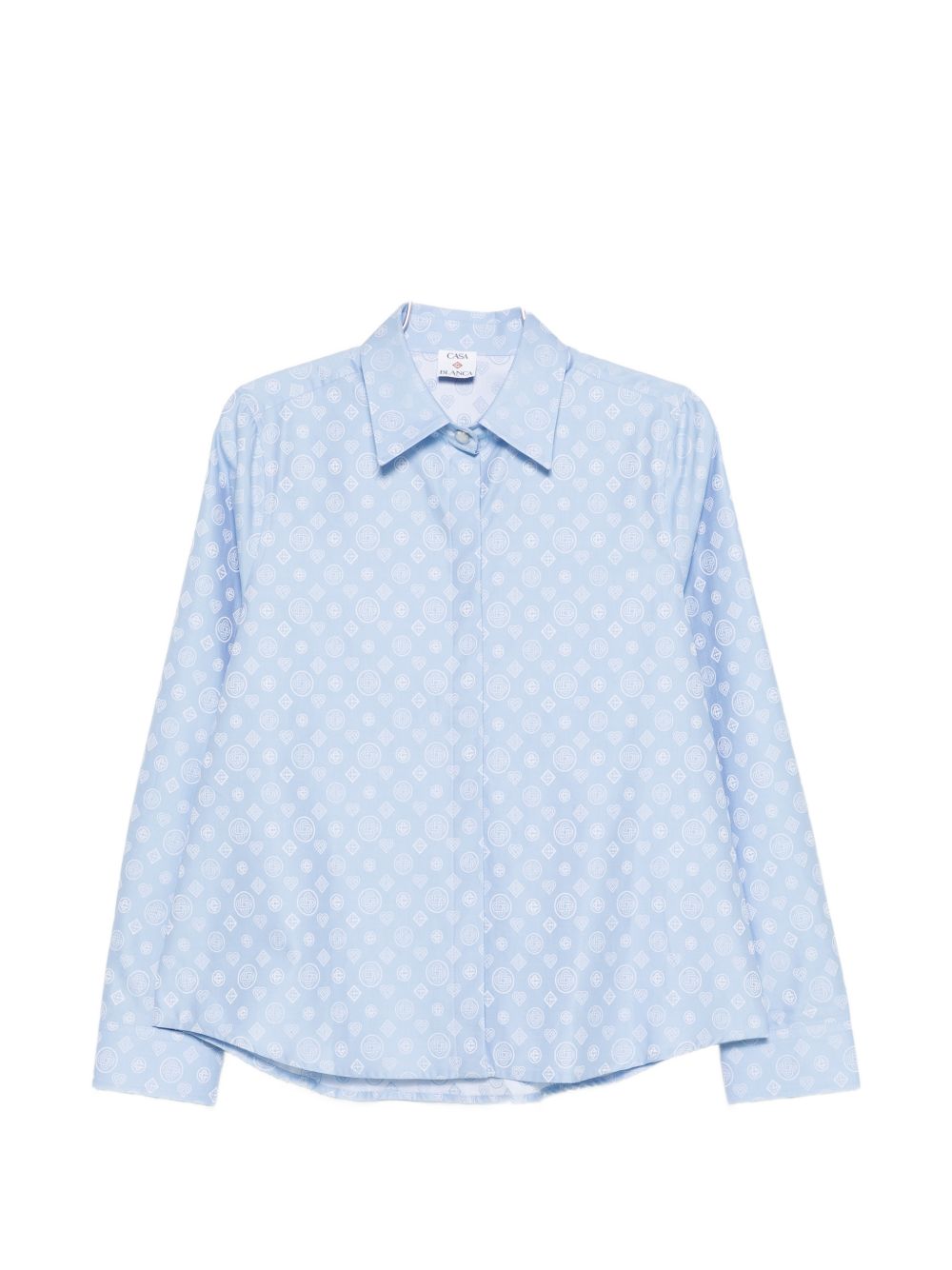 CASABLANCA Camicia svasata in cotone celeste con logo bianco all-over