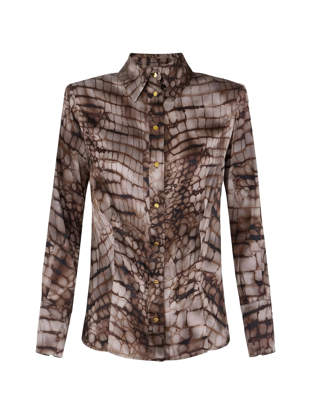 Elisabetta Franchi Camicia a maniche lunghe in cotone con stampa coccodrillo