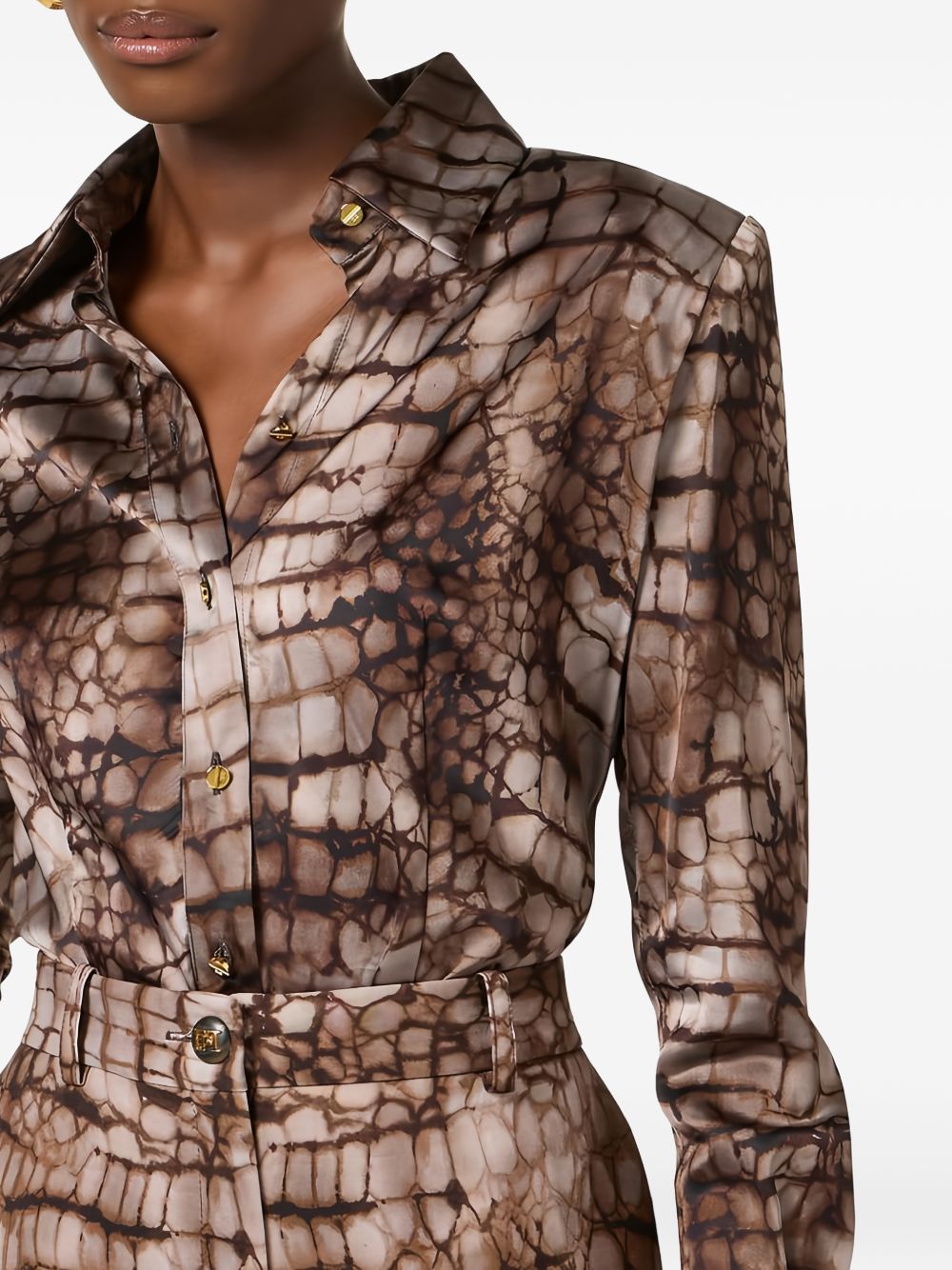 Elisabetta Franchi Camicia a maniche lunghe in cotone con stampa coccodrillo, view 2