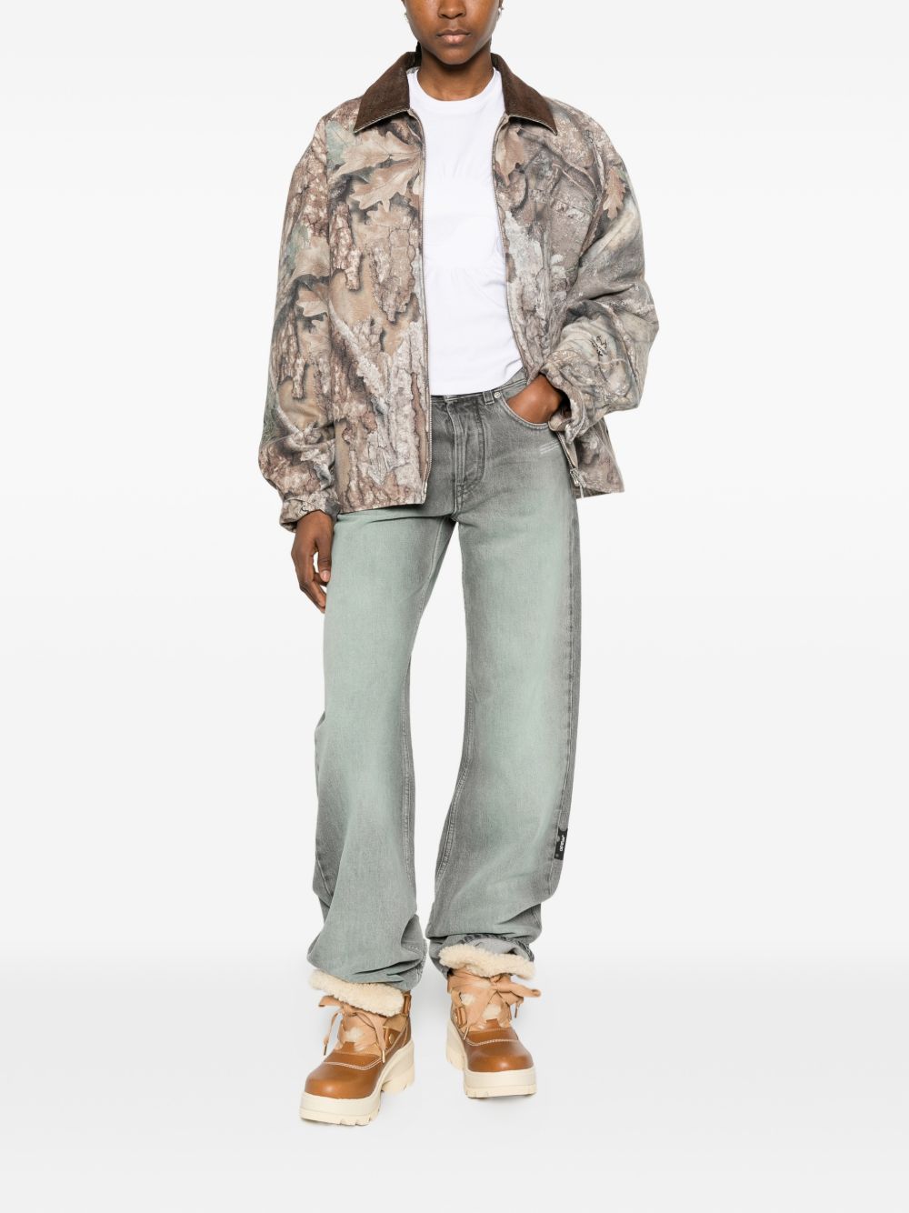 Off-White Jeans in cotone grigio con effetto slavato, view 2