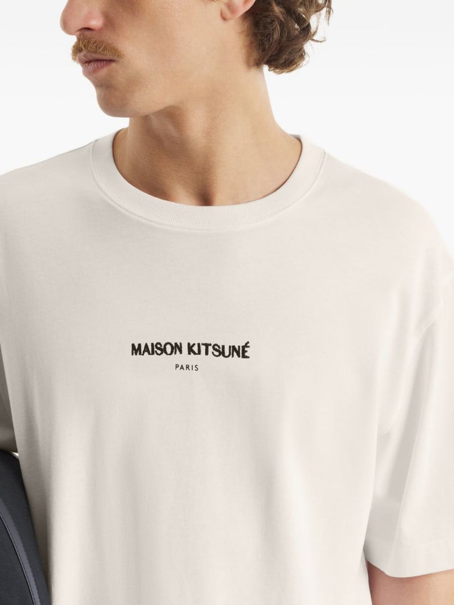 MAISON KITSUNE T-shirt beige con logo, view 4